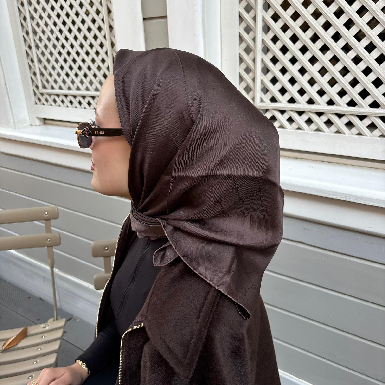 Armine Jakarlı İpek Eşarp Kahverengi 27