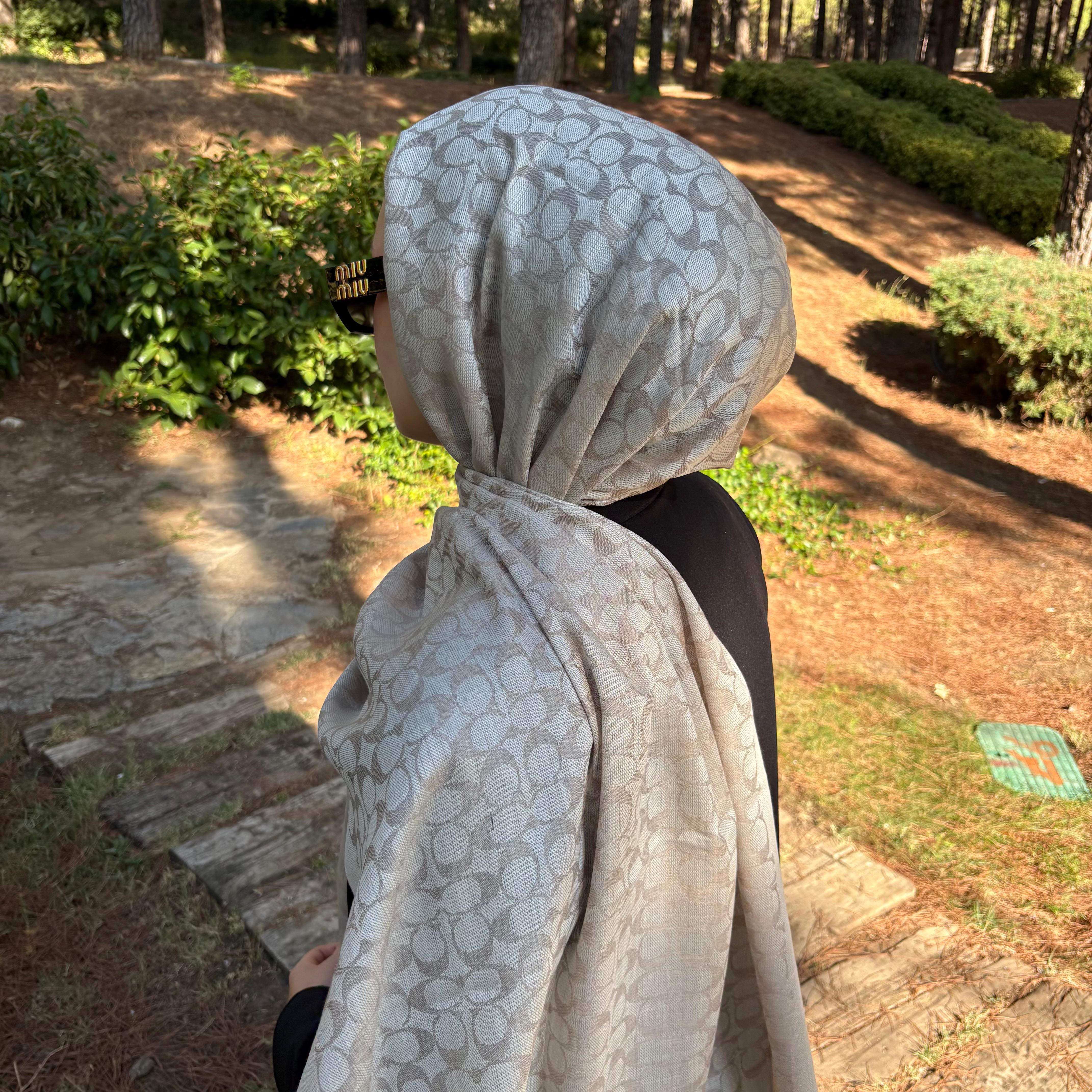 A Kalite İthal Yün İpek Şal Coach Desen Taş-Vizon