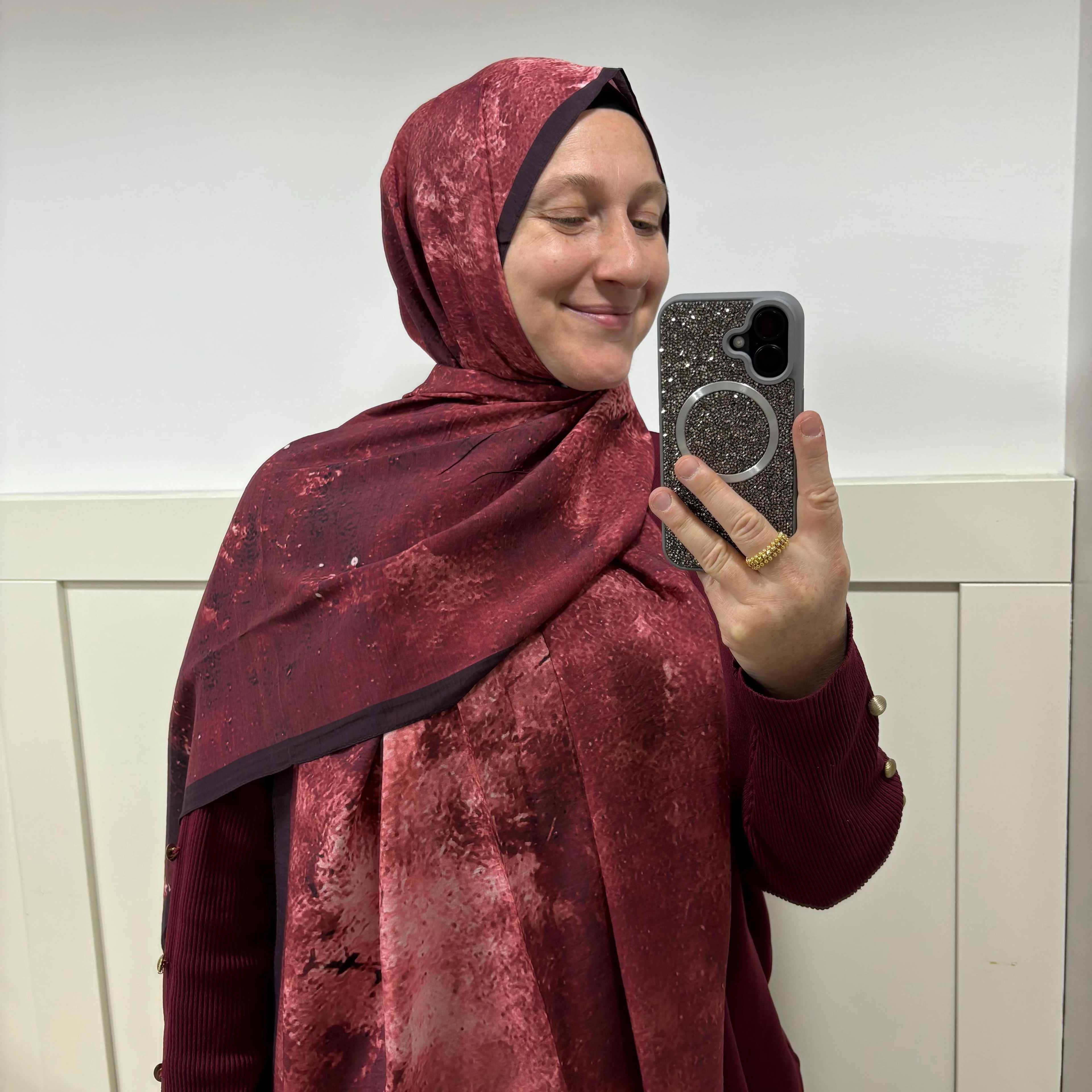 Mermer Dokunuşu Desen Modal İpek Şal Kırmızı