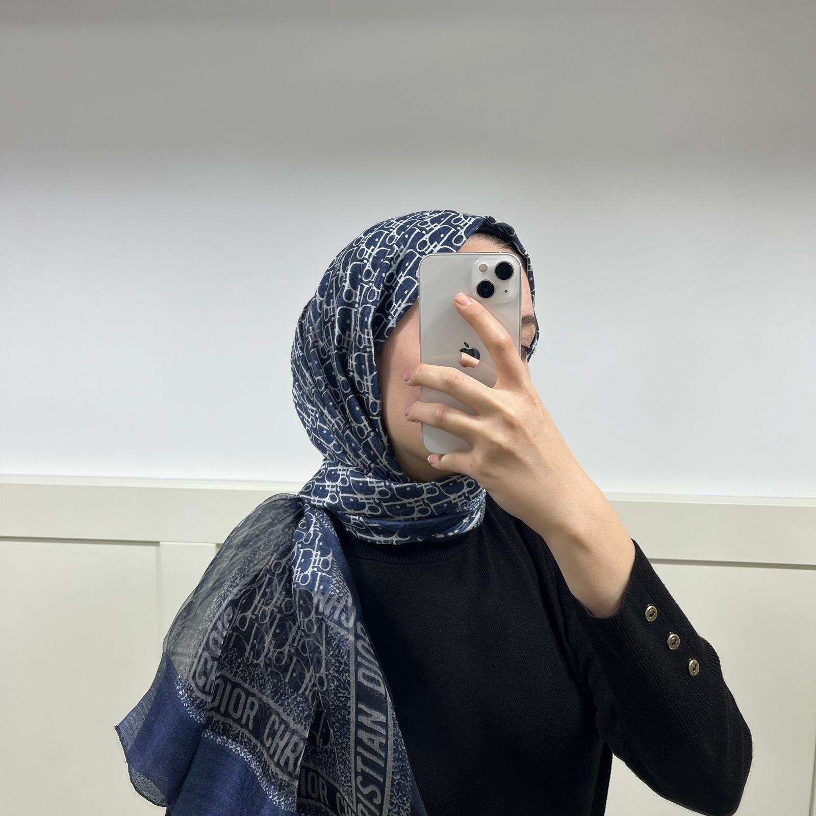 D desen İthal Lacivert Şal