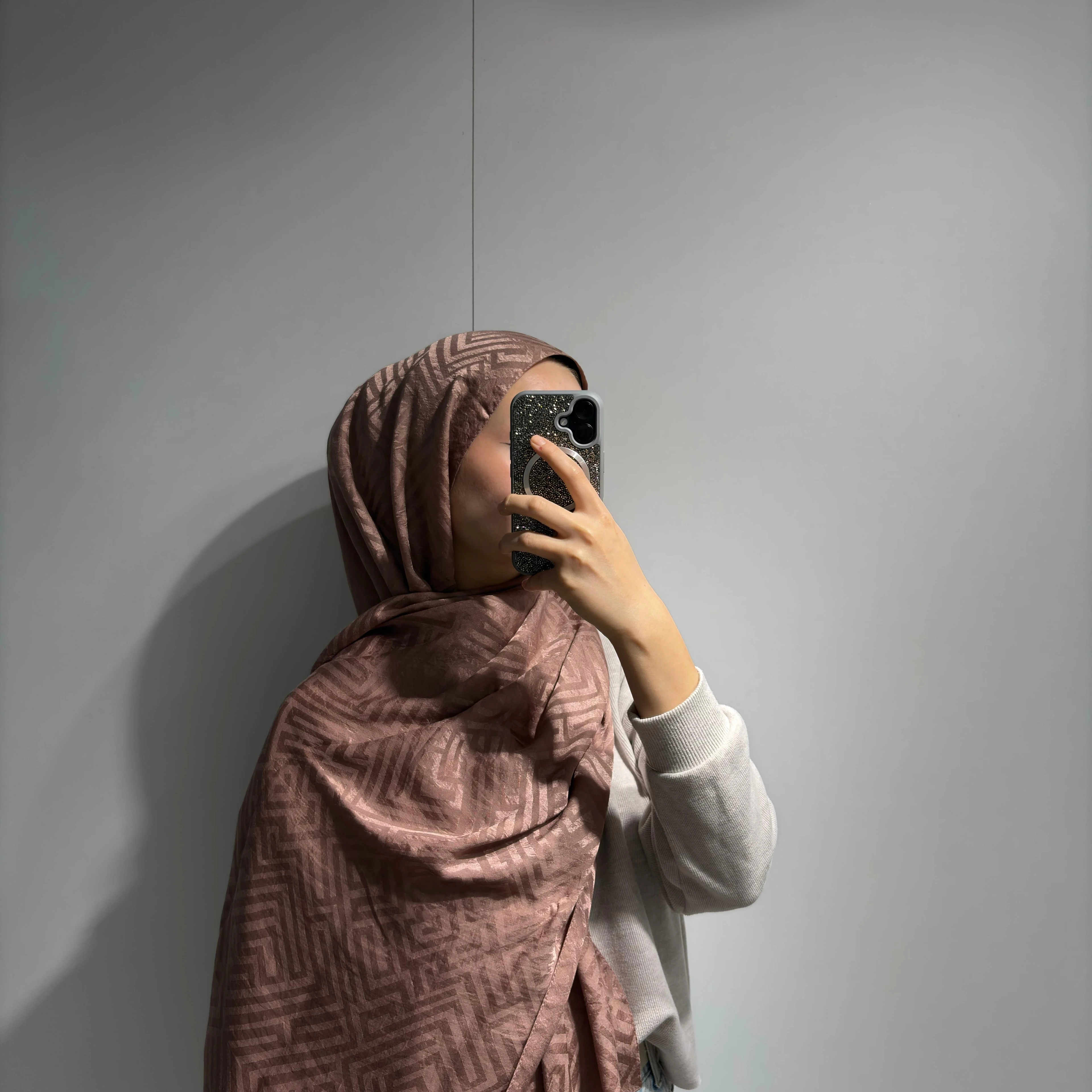 Labirent Desen Jakar şal Koyu Gül Kurusu