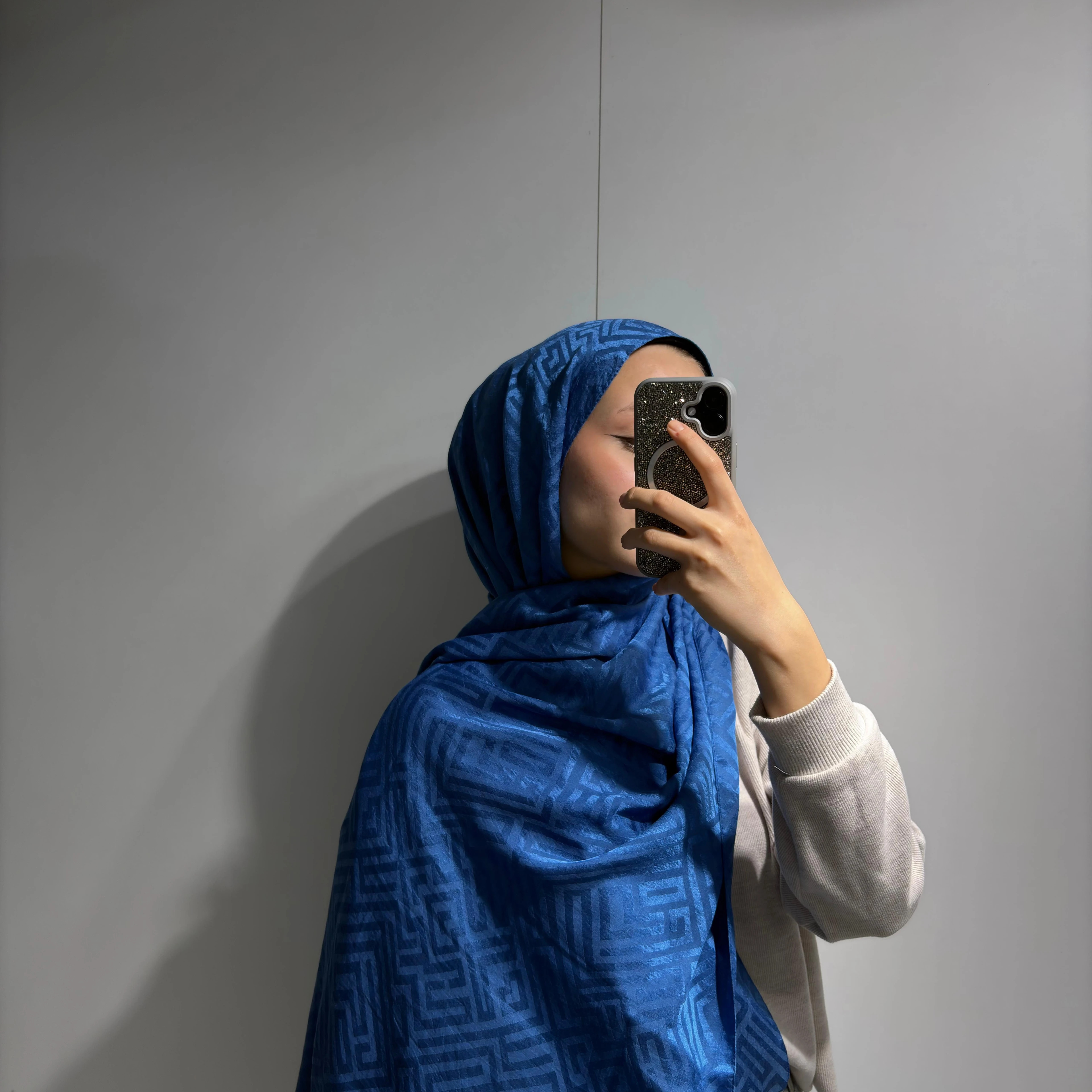 Labirent Desen Jakar şal Mavi