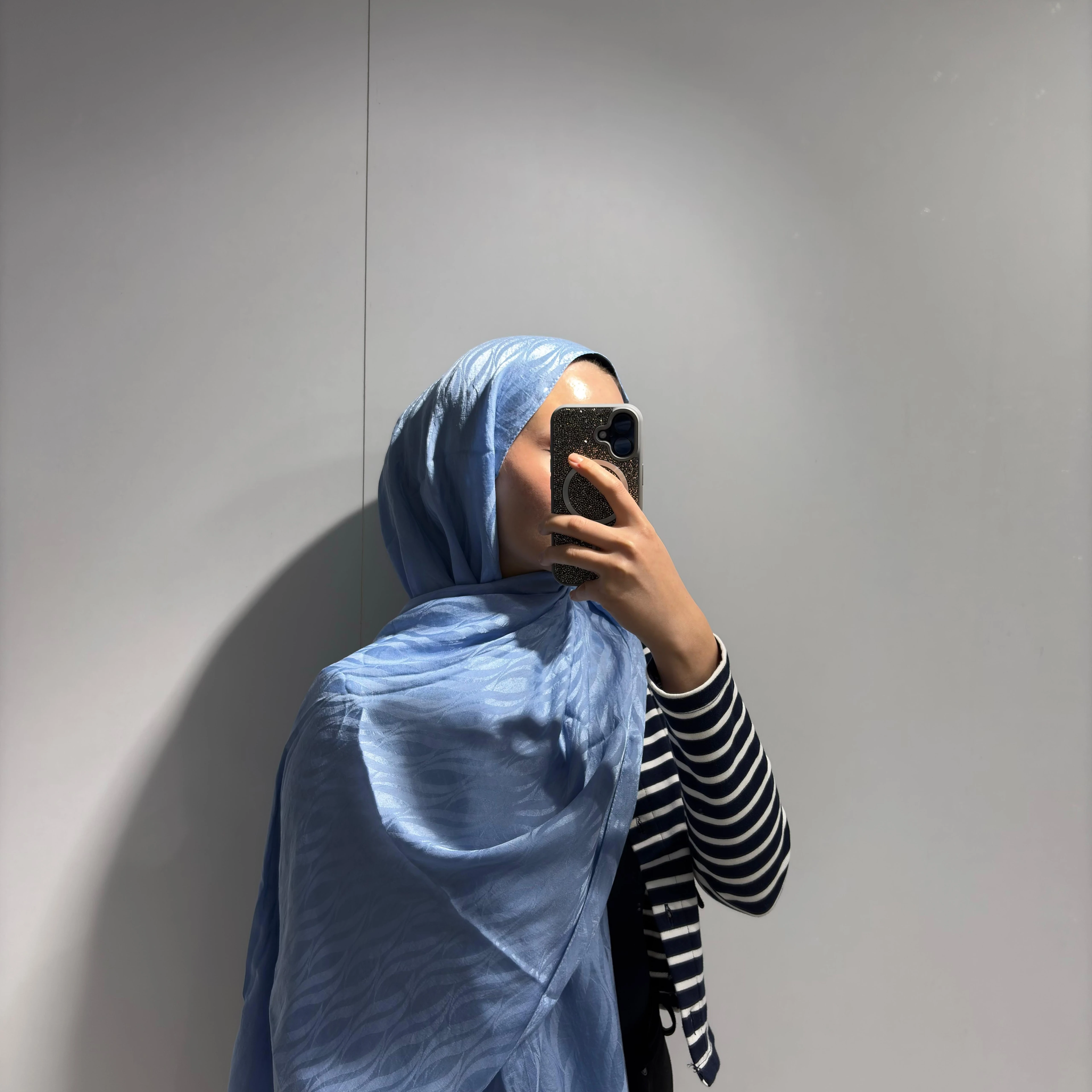 Su Yolu Desen Jakar Şal Kot Mavi