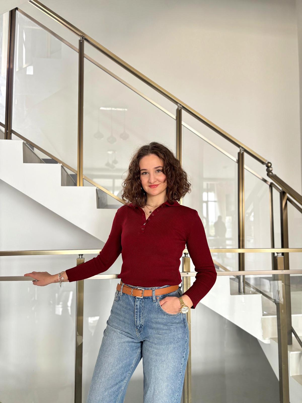 Polo Yaka Fitilli Triko Bluz