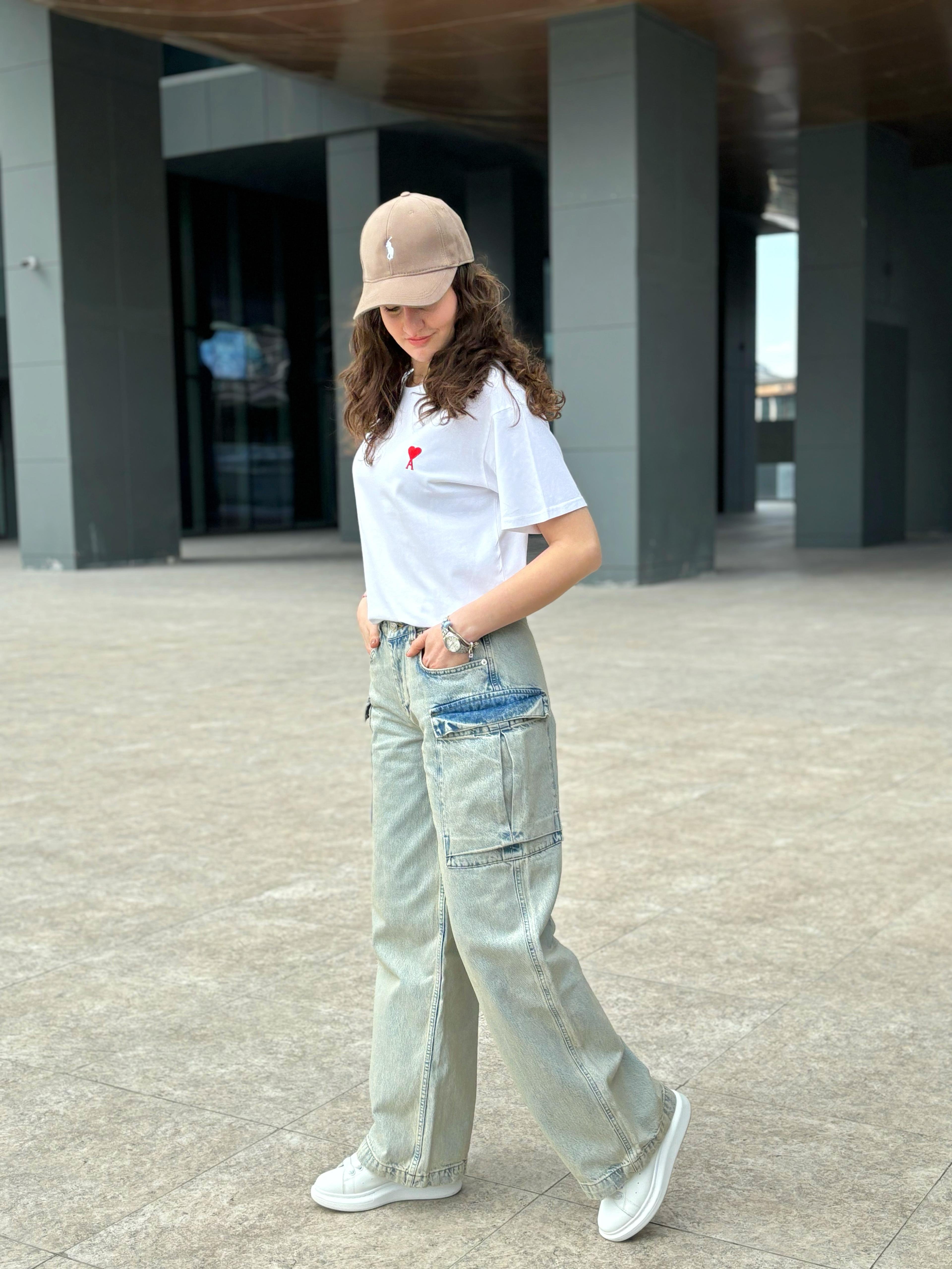 Eskitme Kargo Cepli Wide Leg Jean