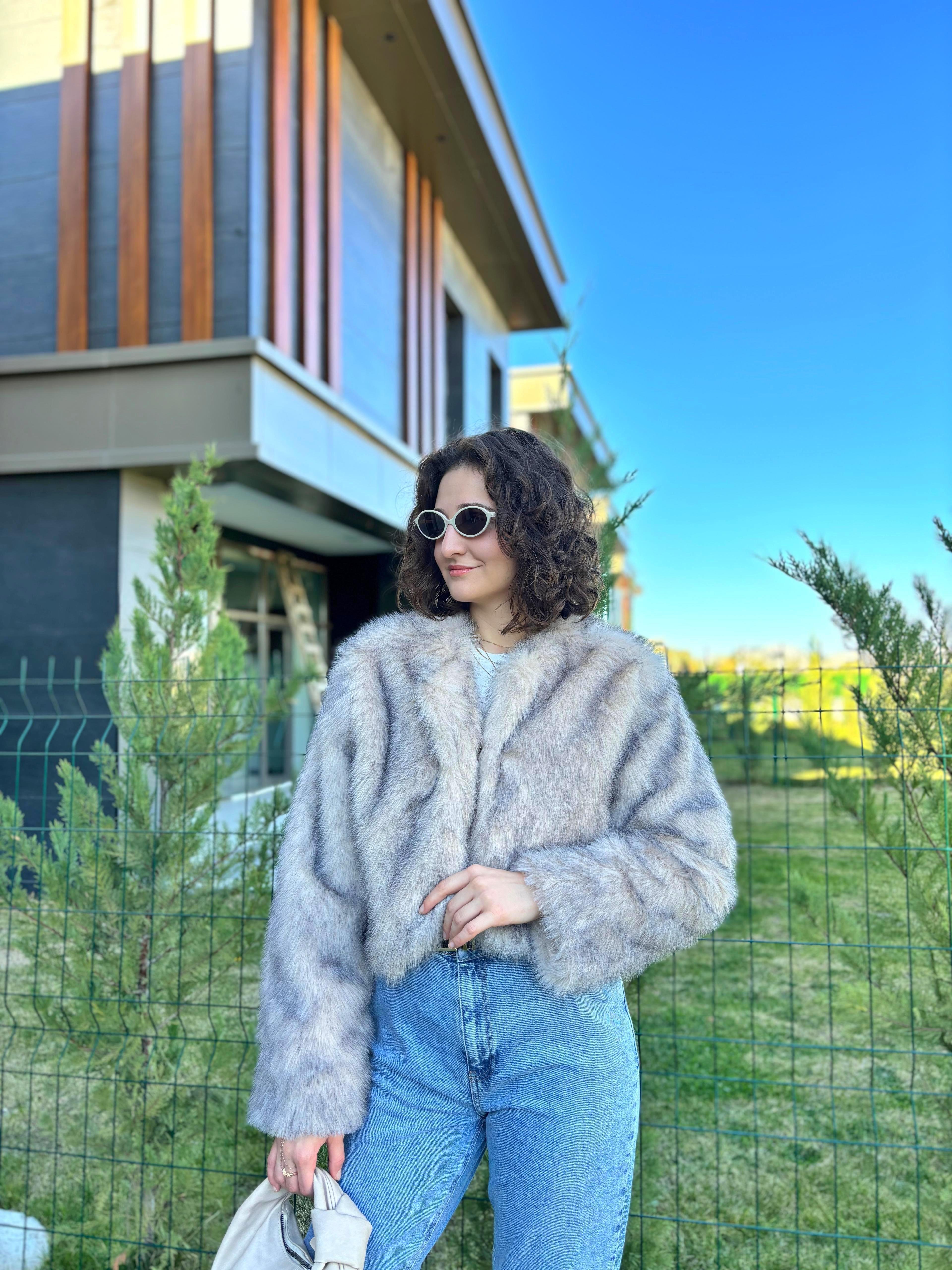 Bej Kırçıllı Crop Kürk