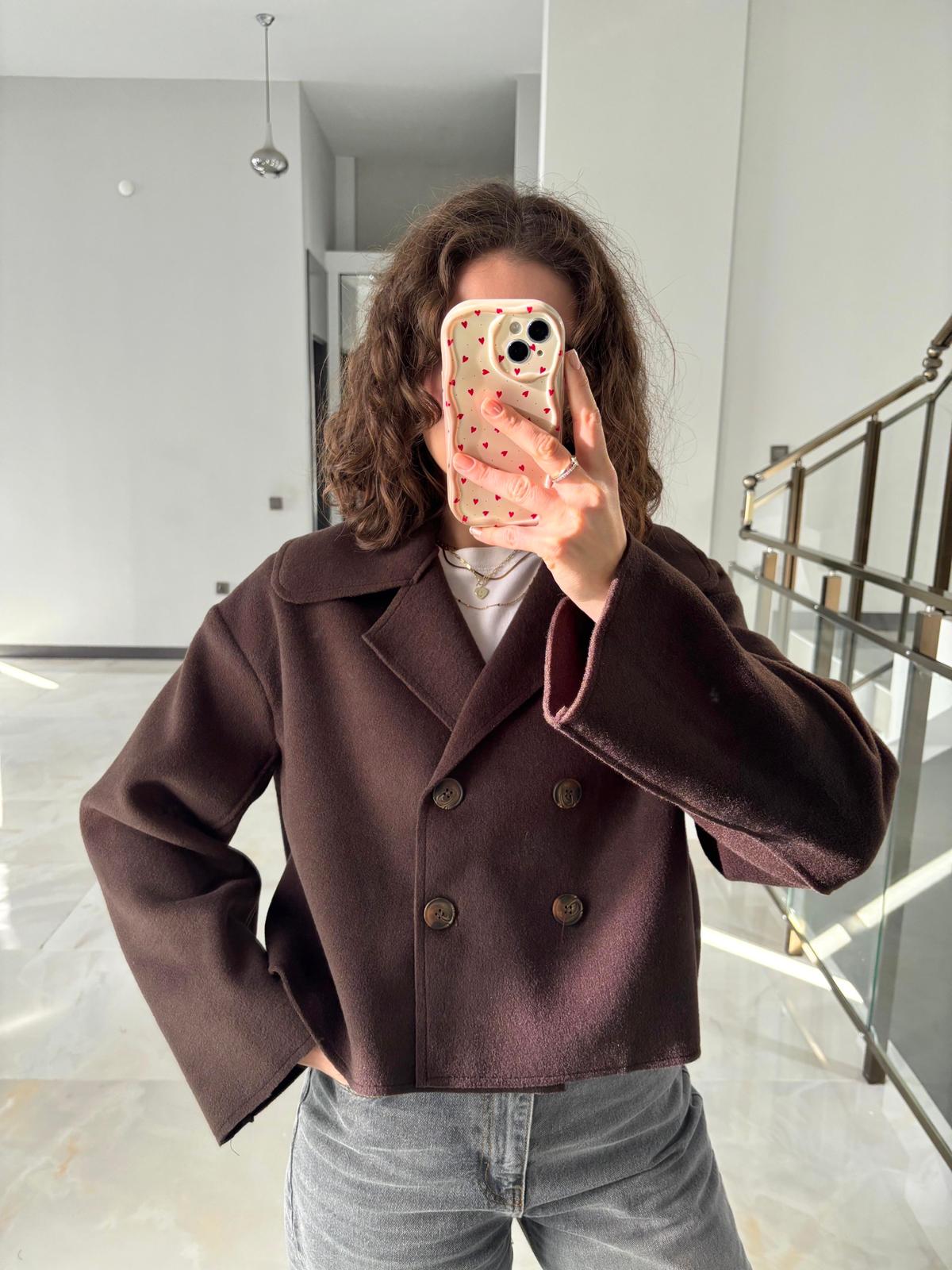 Çift Taraflı Yumoş İthal Kaşe Kaban - Acı Kahve