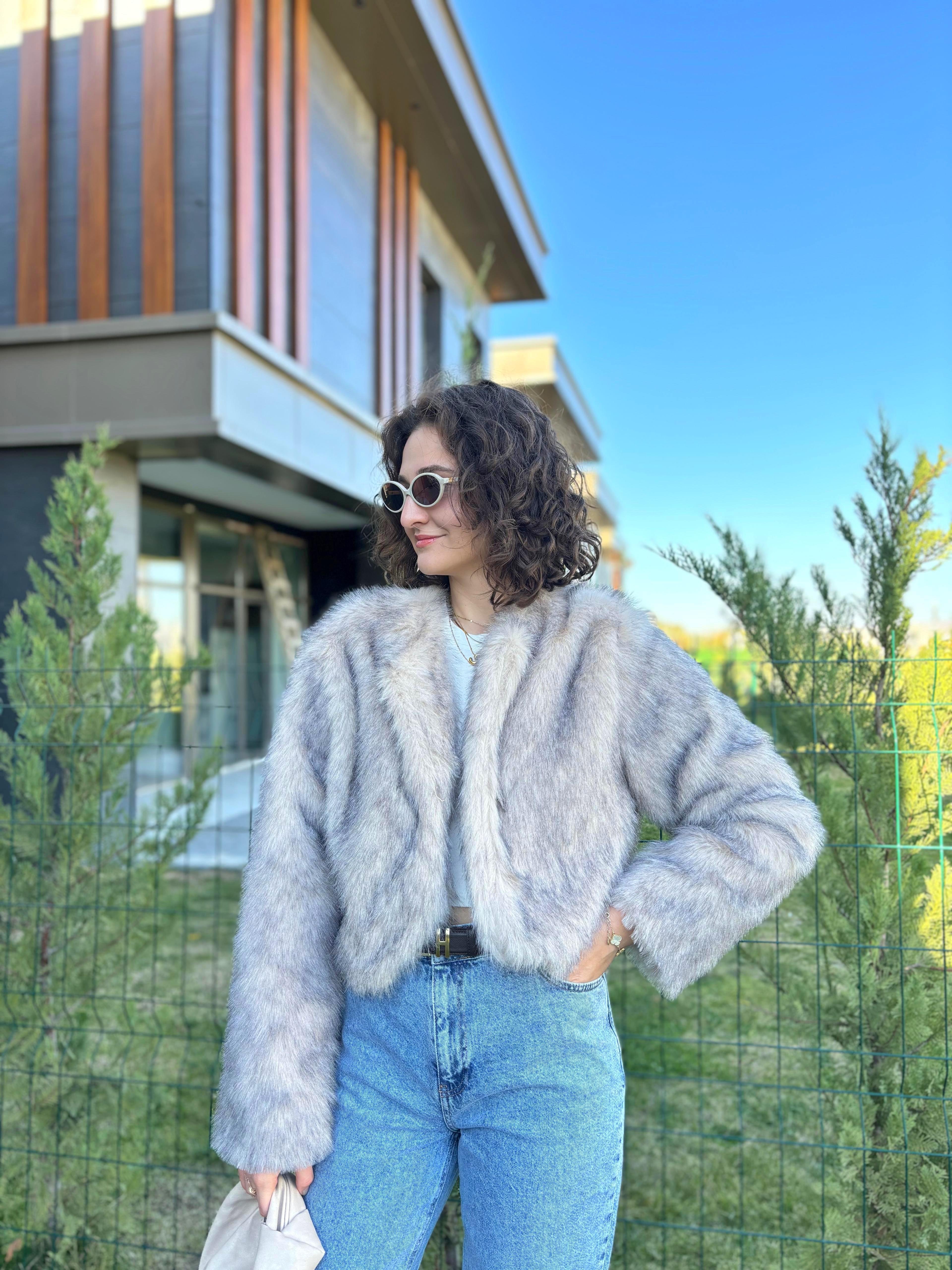 Bej Kırçıllı Crop Kürk