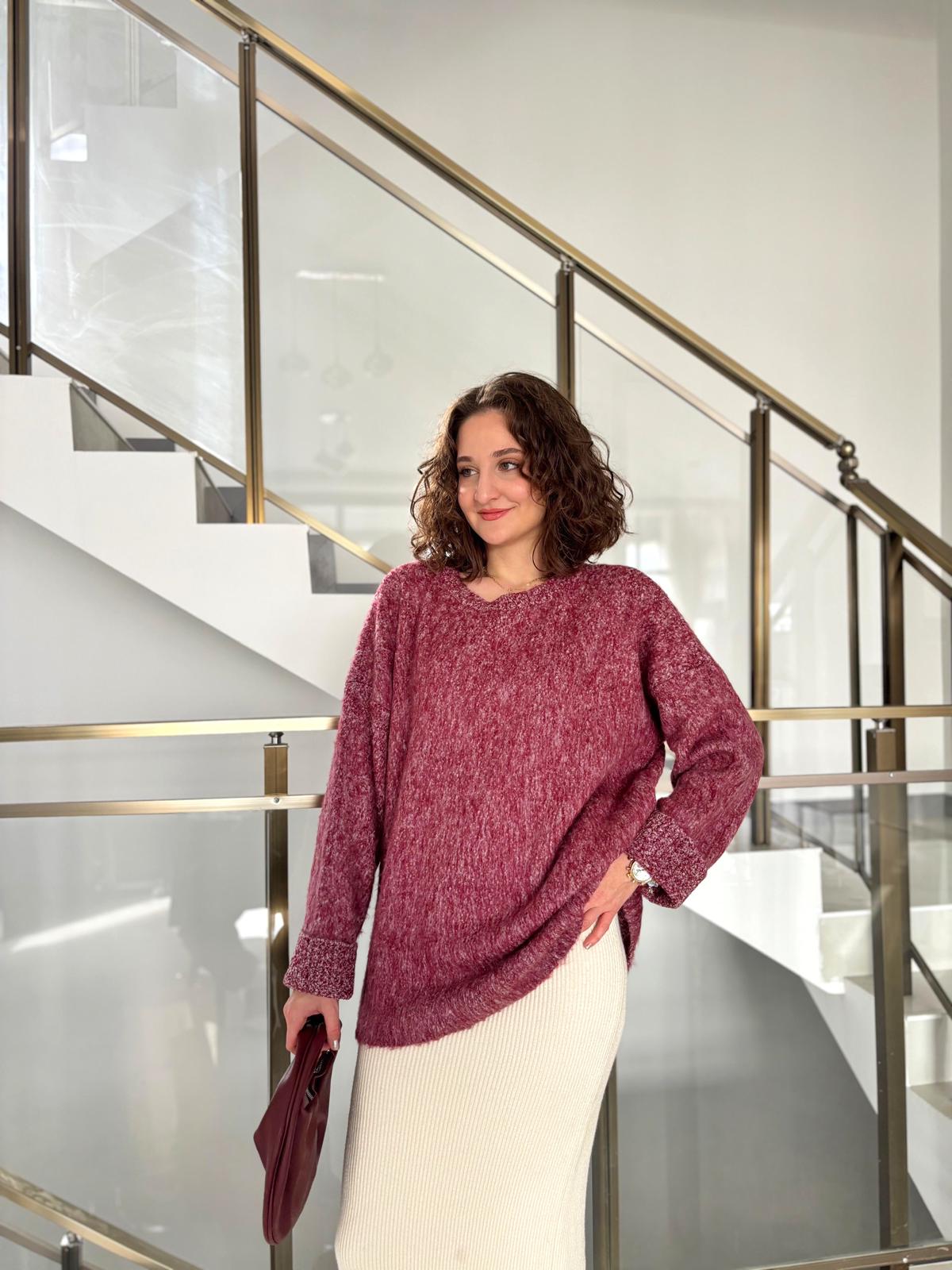 Bisiklet Yaka Kırçıllı Oversize Kazak