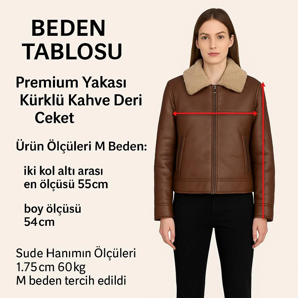 Premium Yakası Kürklü Kahve Deri Ceket