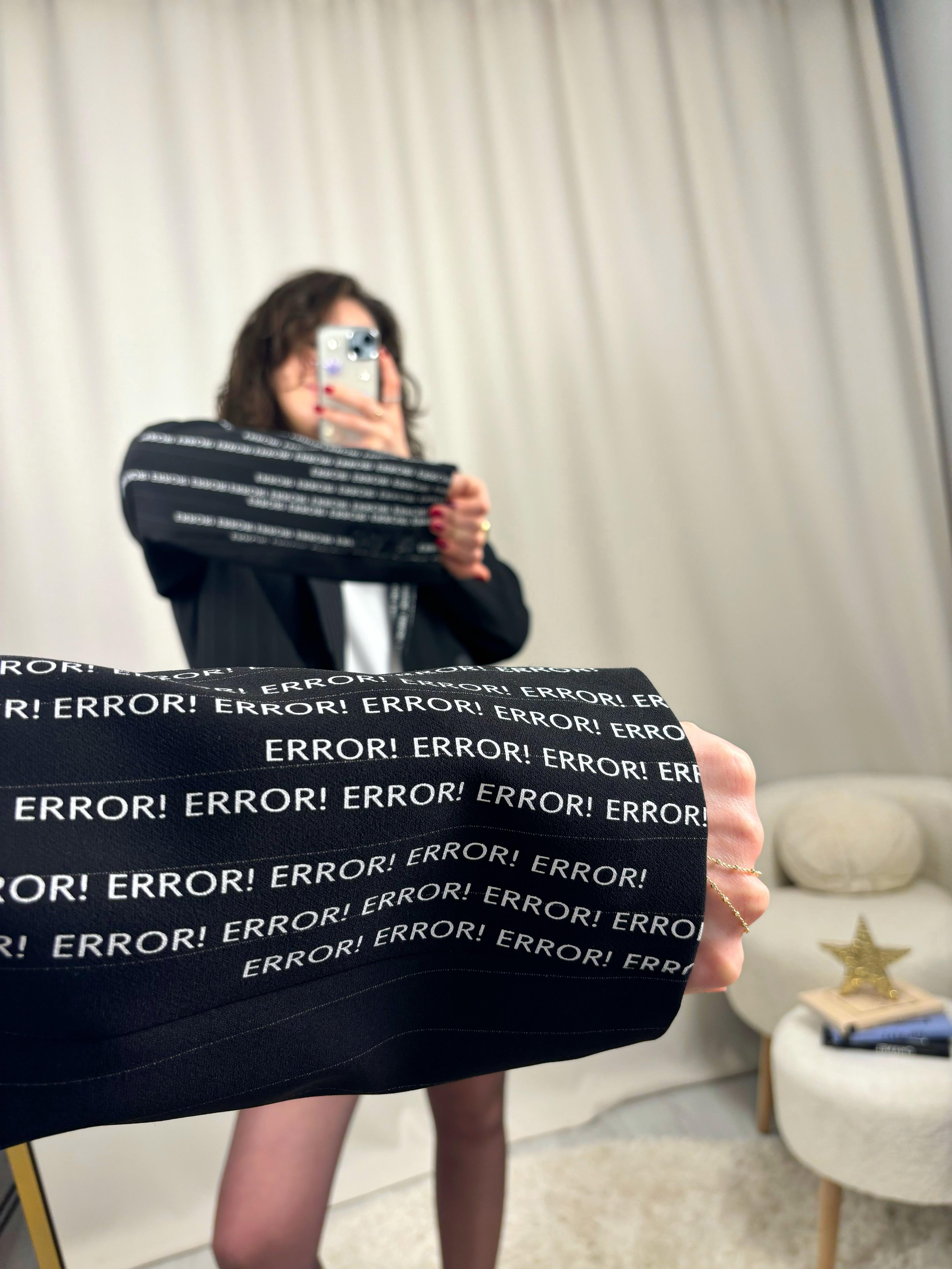 Çizgili Yazı Baskılı Oversize Tasarım Blazer Ceket