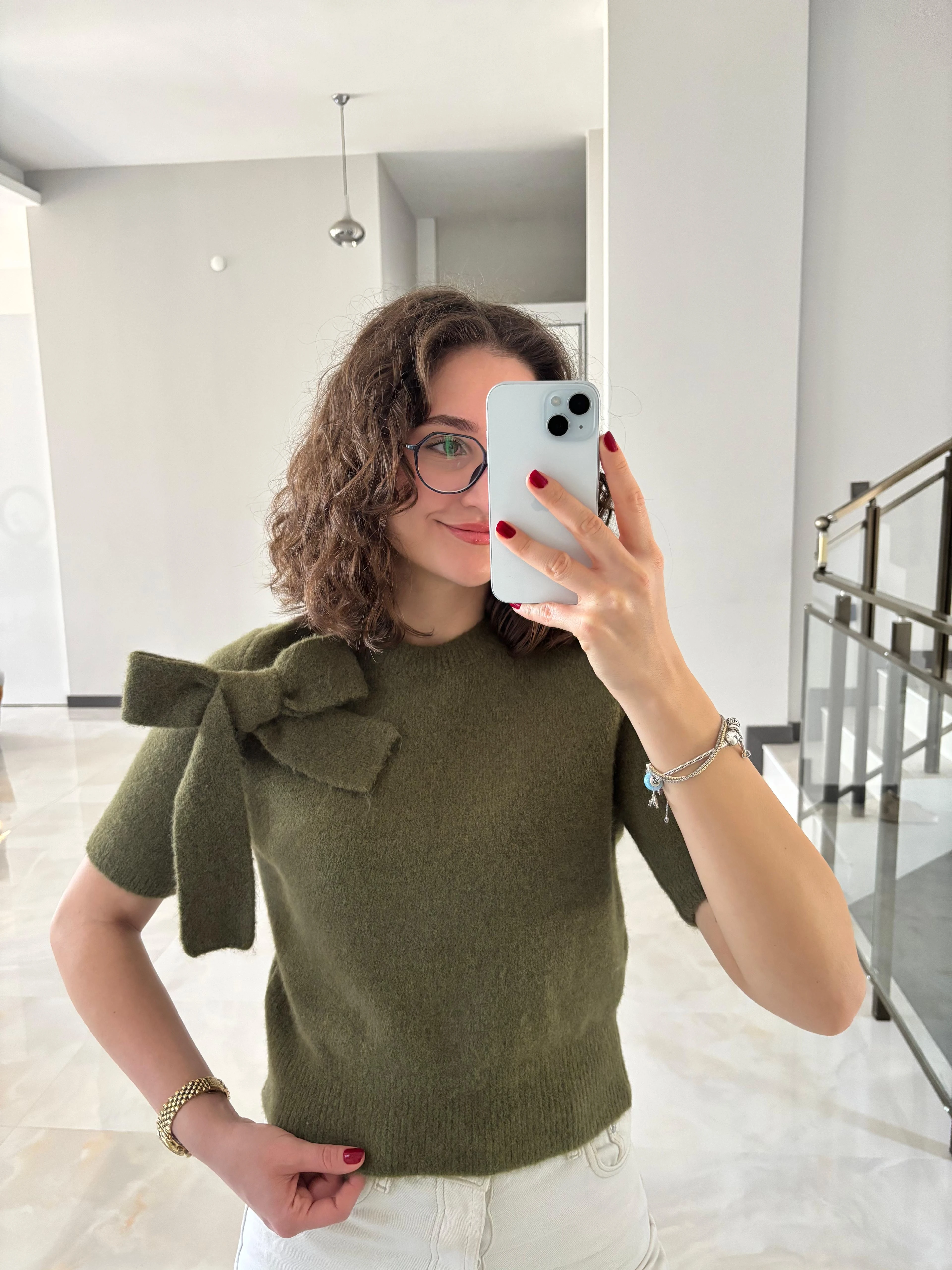 Fiyonk Detaylı Yumoş Triko Kazak - Haki