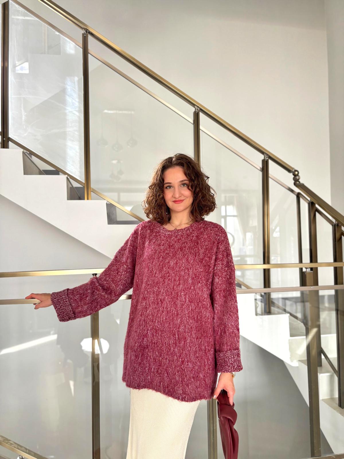 Bisiklet Yaka Kırçıllı Oversize Kazak