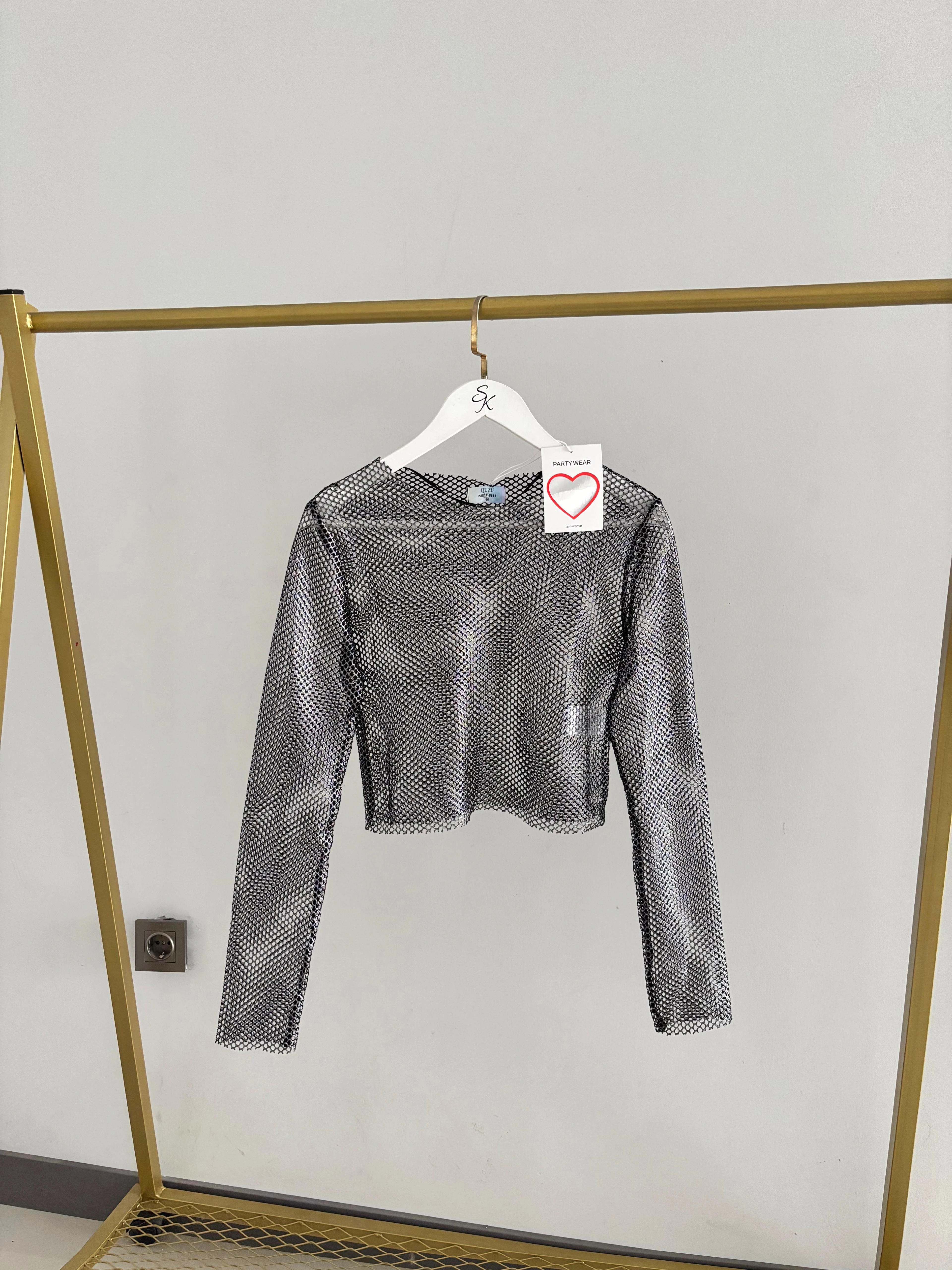 Gümüş Parıltılı File Bluz 