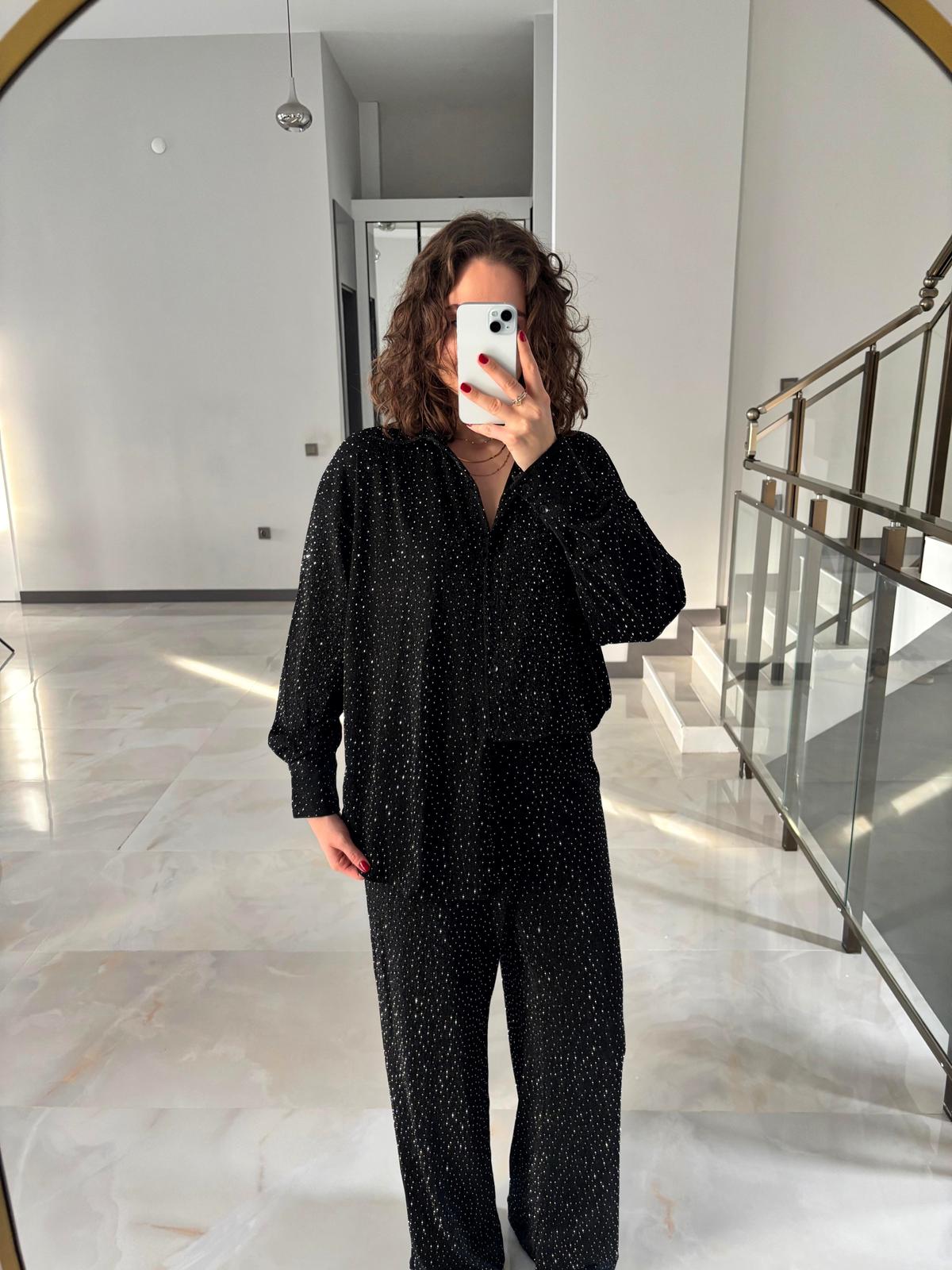 Kendinden Taşlı Pantolon Gömlek Takım