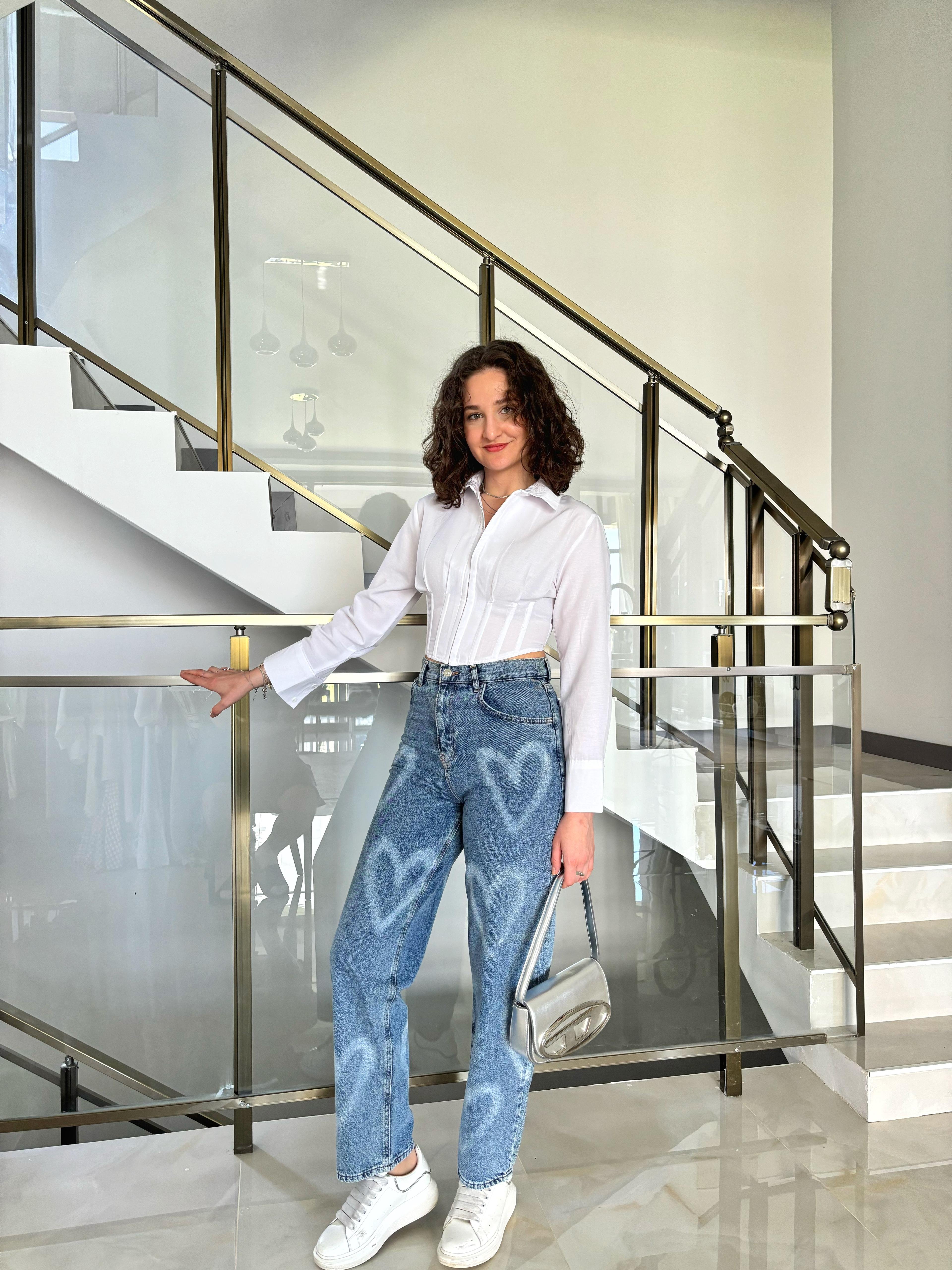Kalp Baskılı Premium Jean
