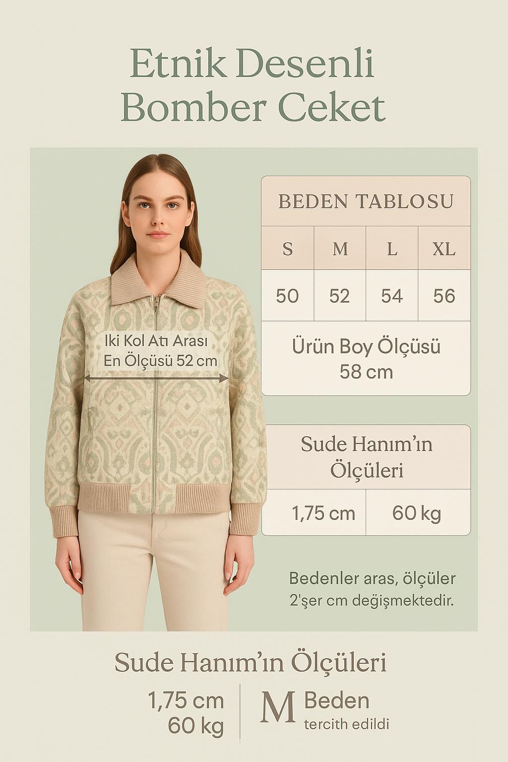 ZR Model Etnik Desenli Bomber Ceket