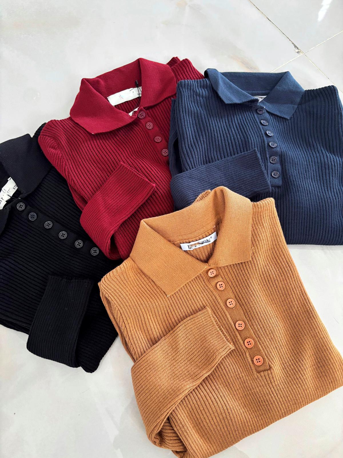 Polo Yaka Fitilli Triko Bluz