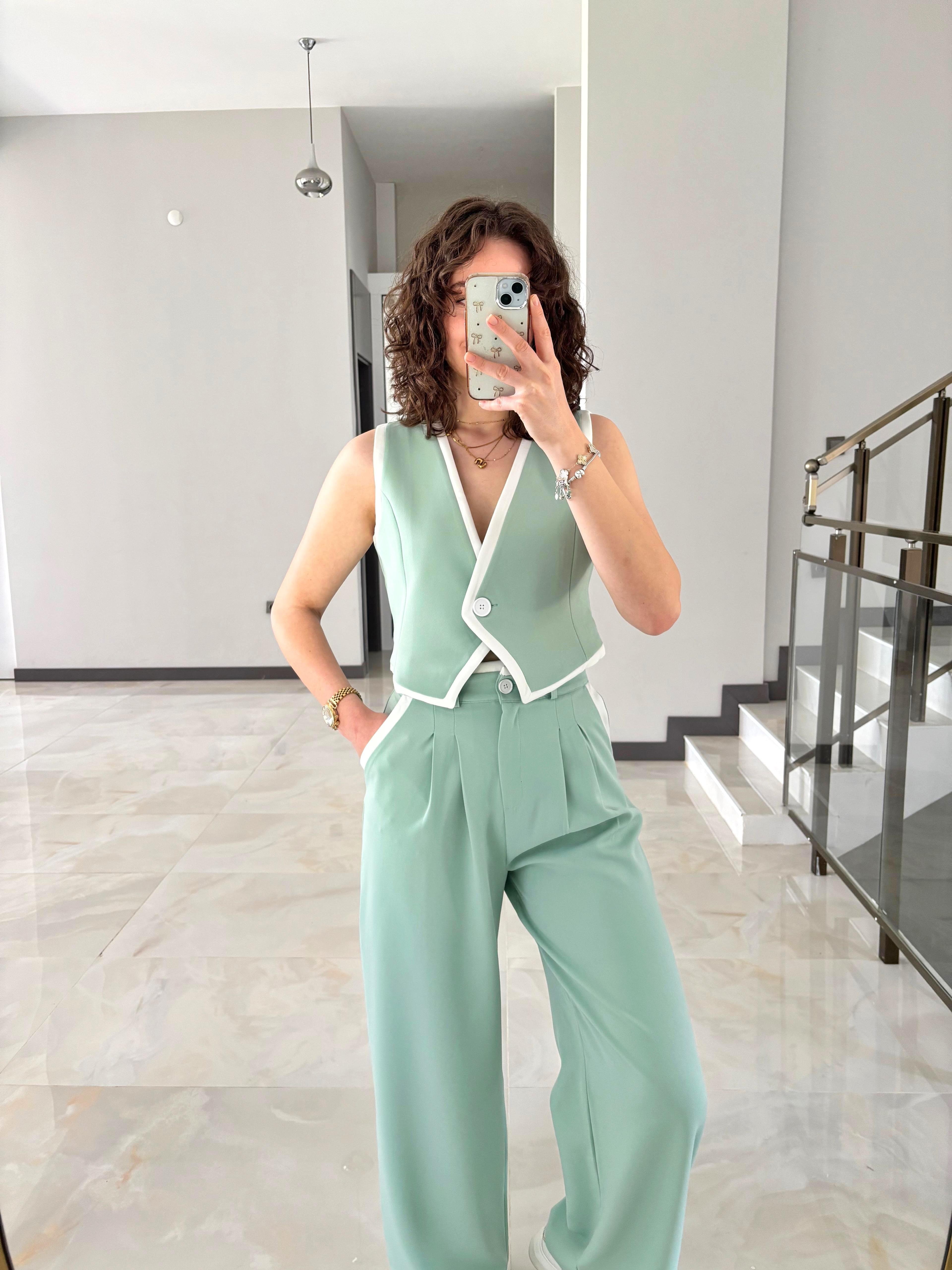 Premium Şeritli Yelek Pantolon Takım