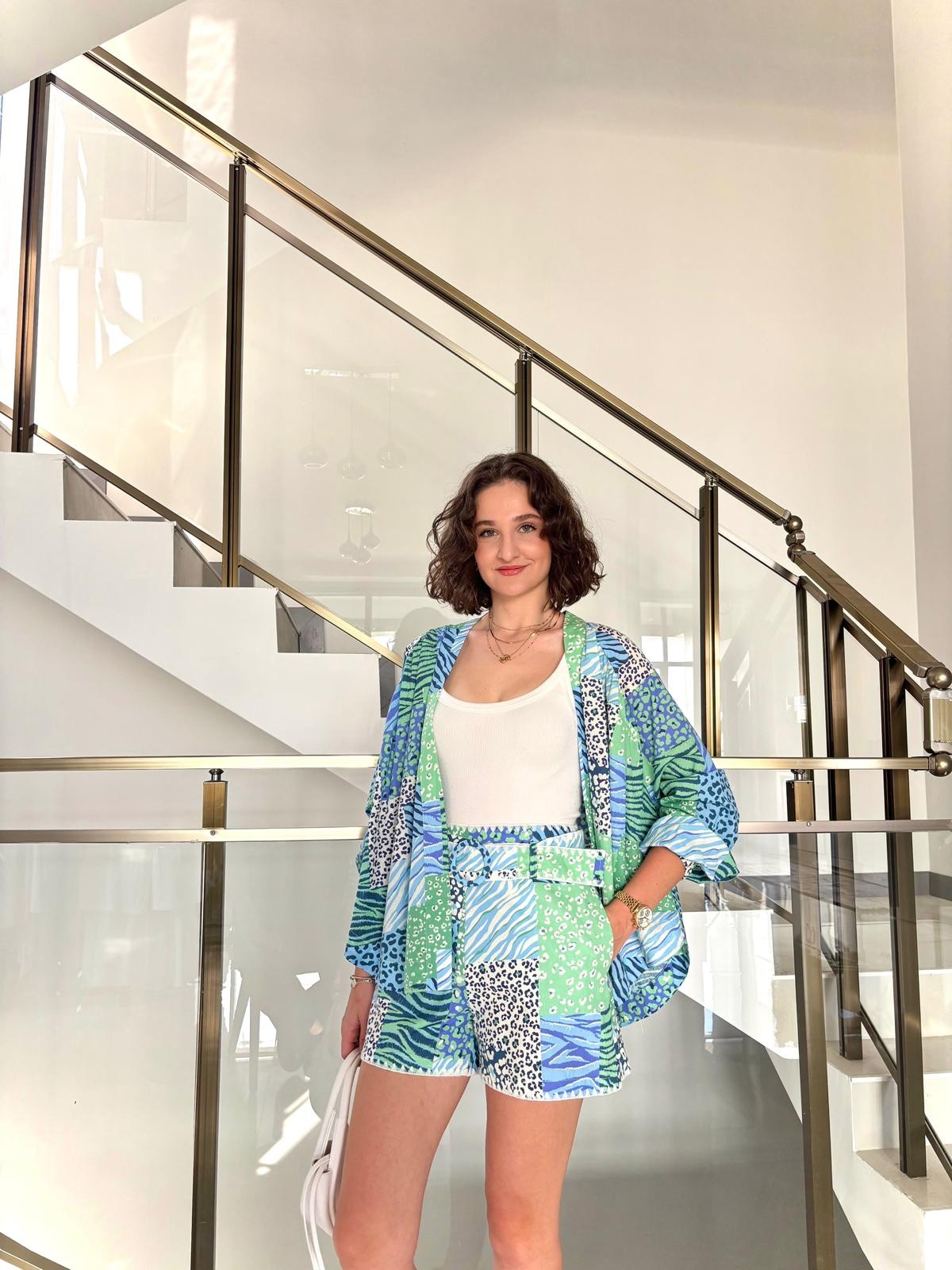 Renkli Desenli Kimono Şort Takım