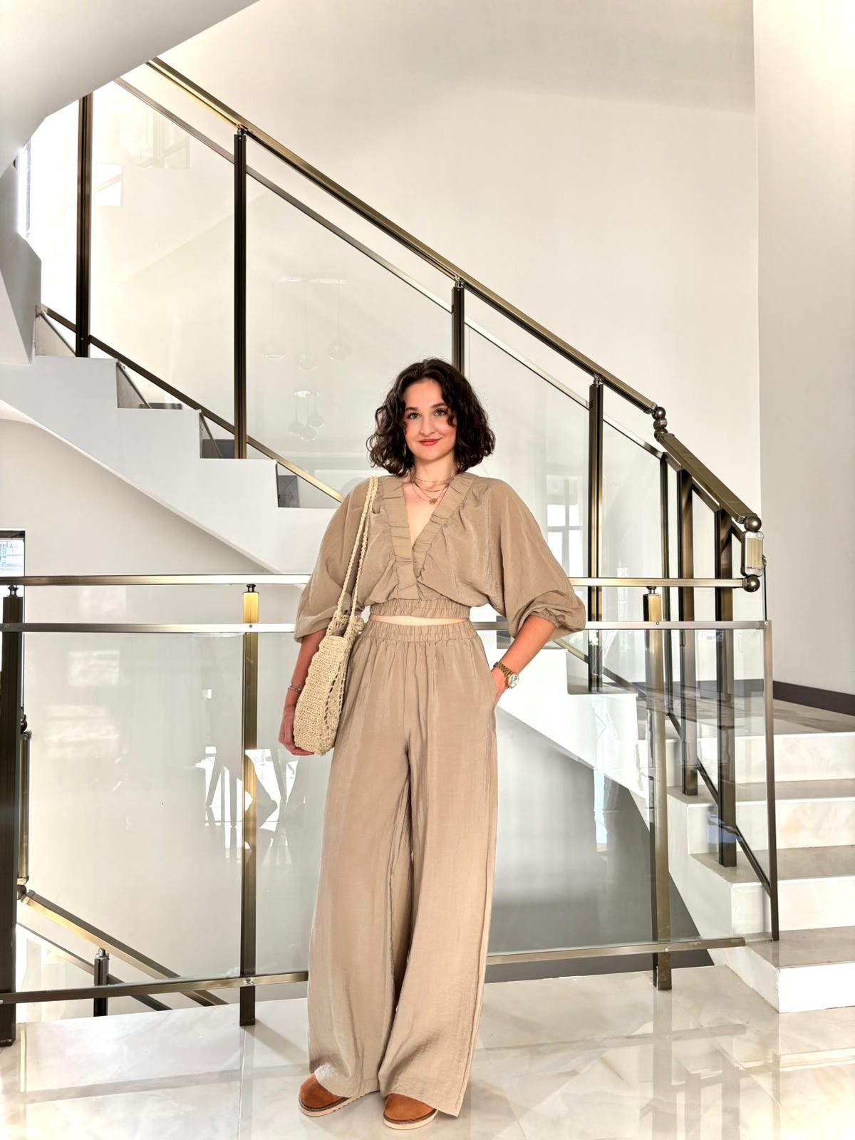 Premium V Yaka Crop Pantolon Takım(Astarlıdır)
