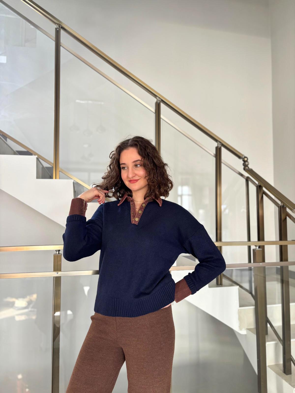 Jean Detaylı Polo Yaka Triko