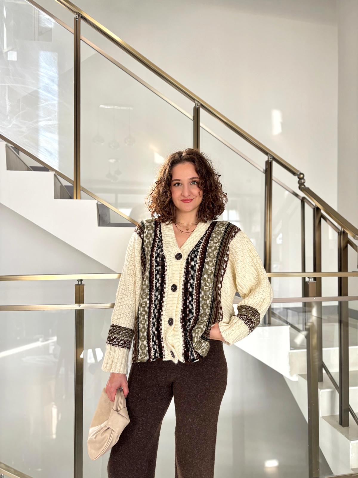 Etnik Desenli Triko Hırka