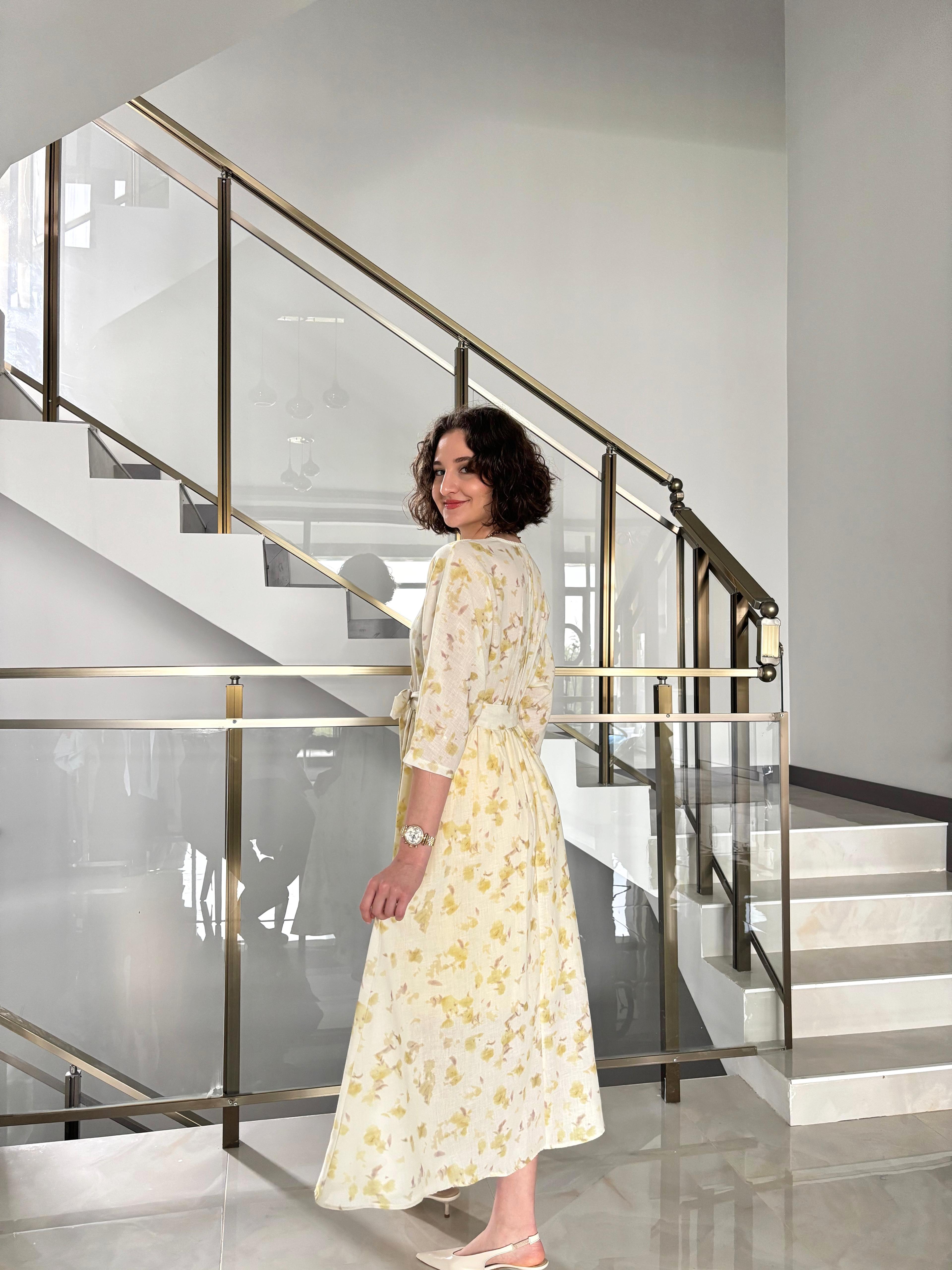 Desenli Kruvaze Astarlı Elbise (Mutlaka bir beden küçük tercih ediniz)