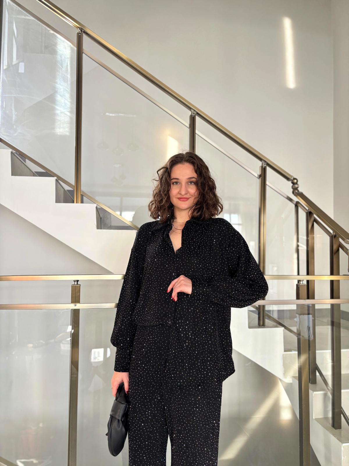 Kendinden Taşlı Pantolon Gömlek Takım