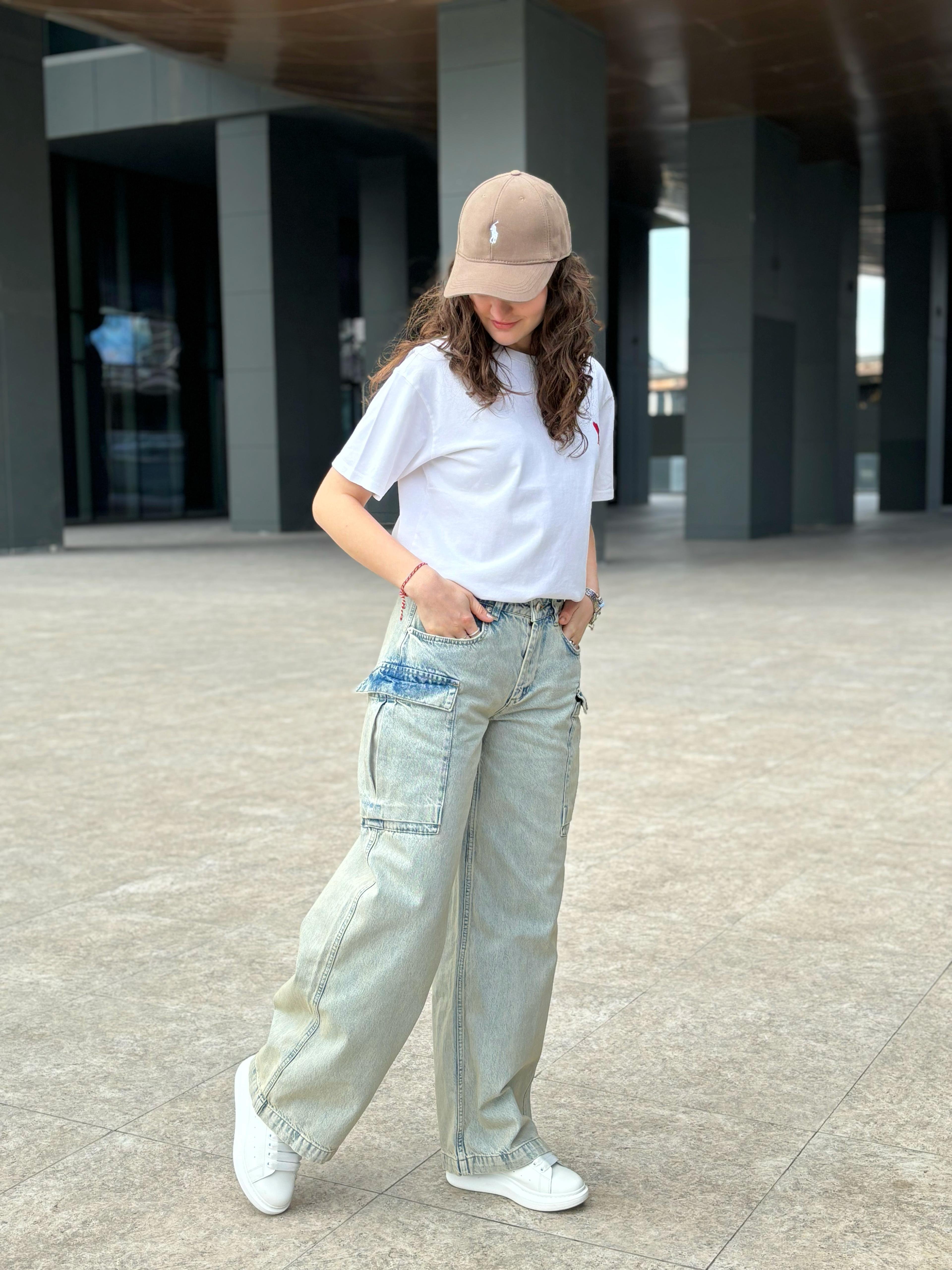Eskitme Kargo Cepli Wide Leg Jean