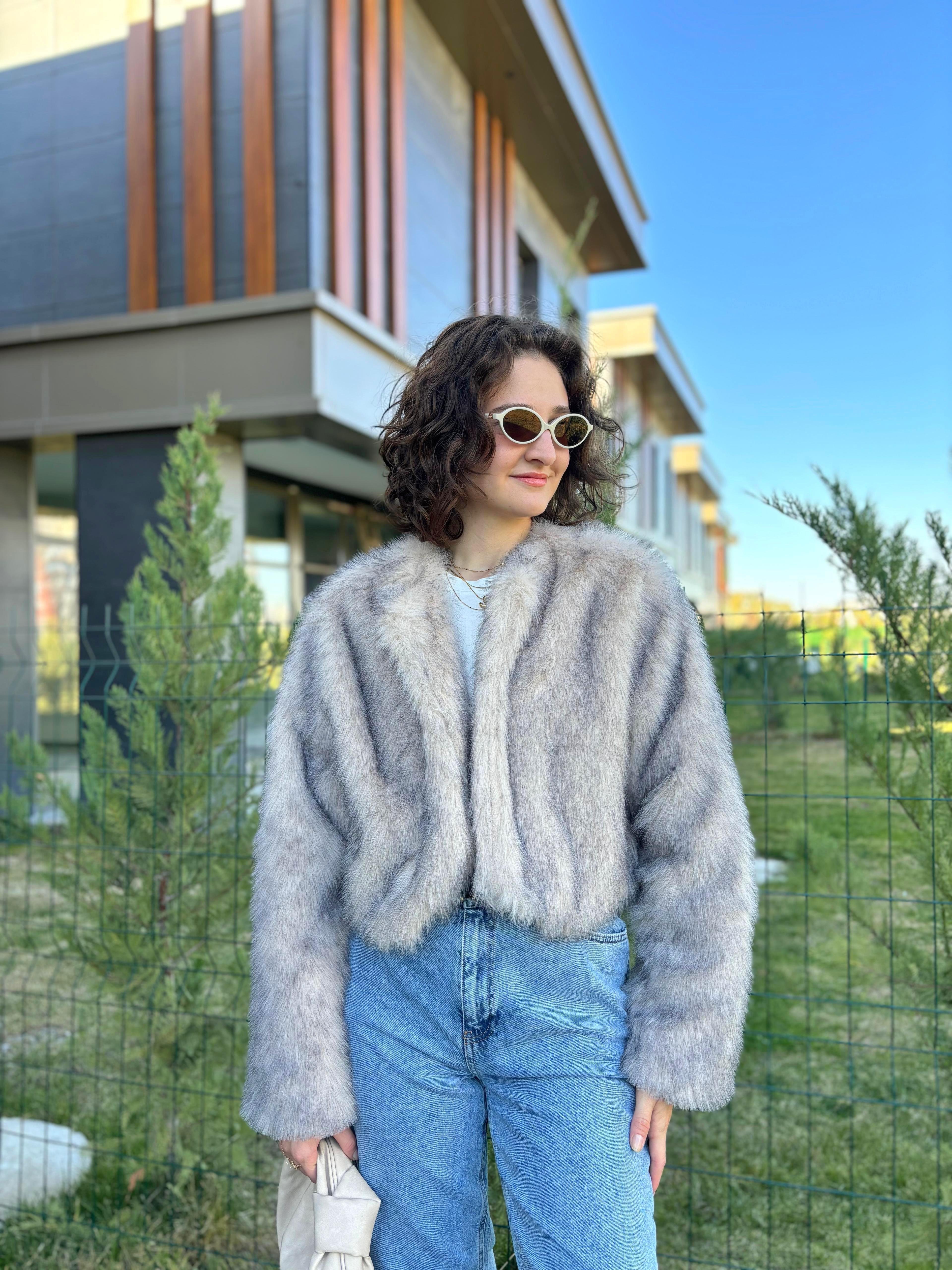 Bej Kırçıllı Crop Kürk