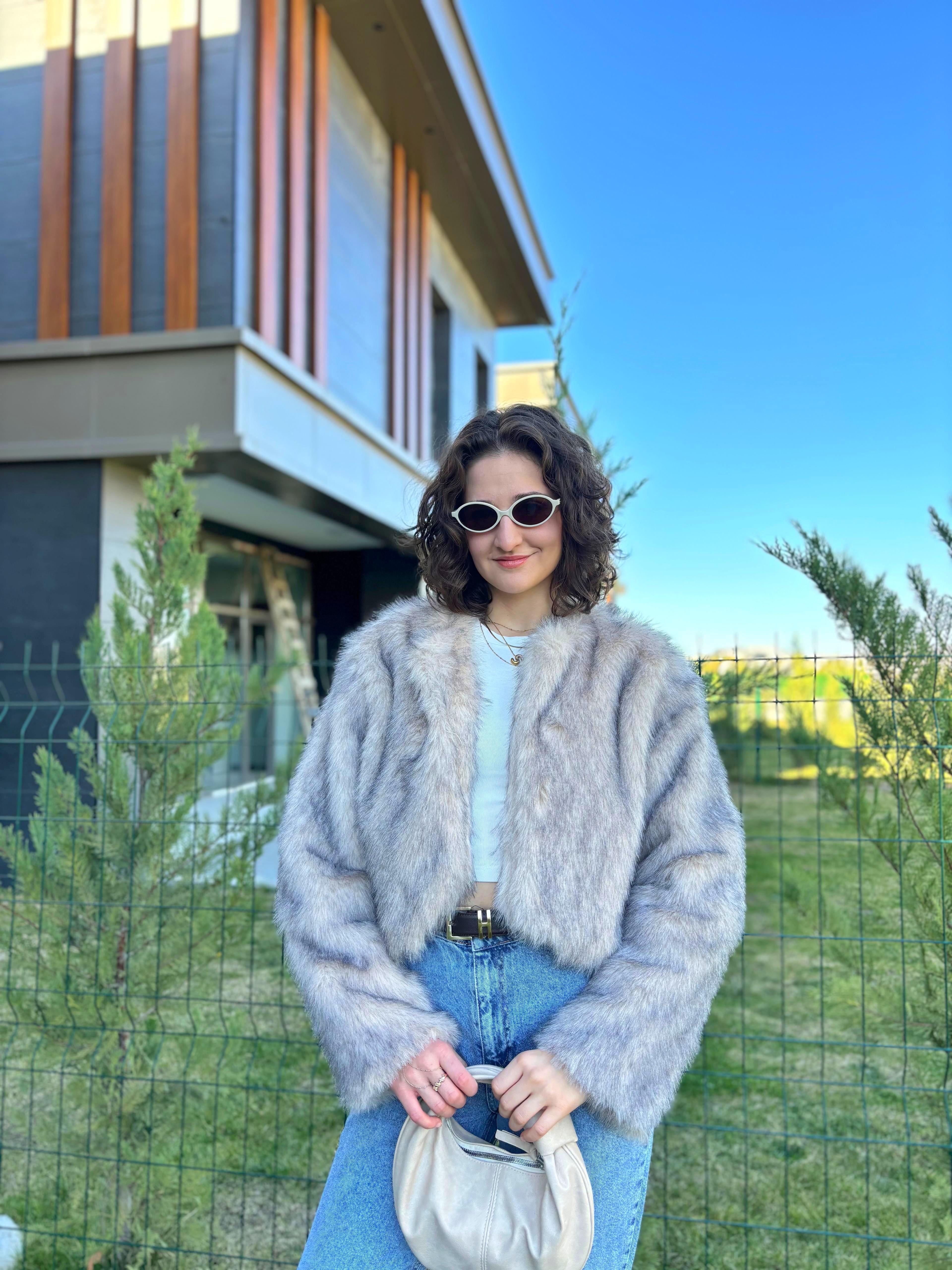 Bej Kırçıllı Crop Kürk