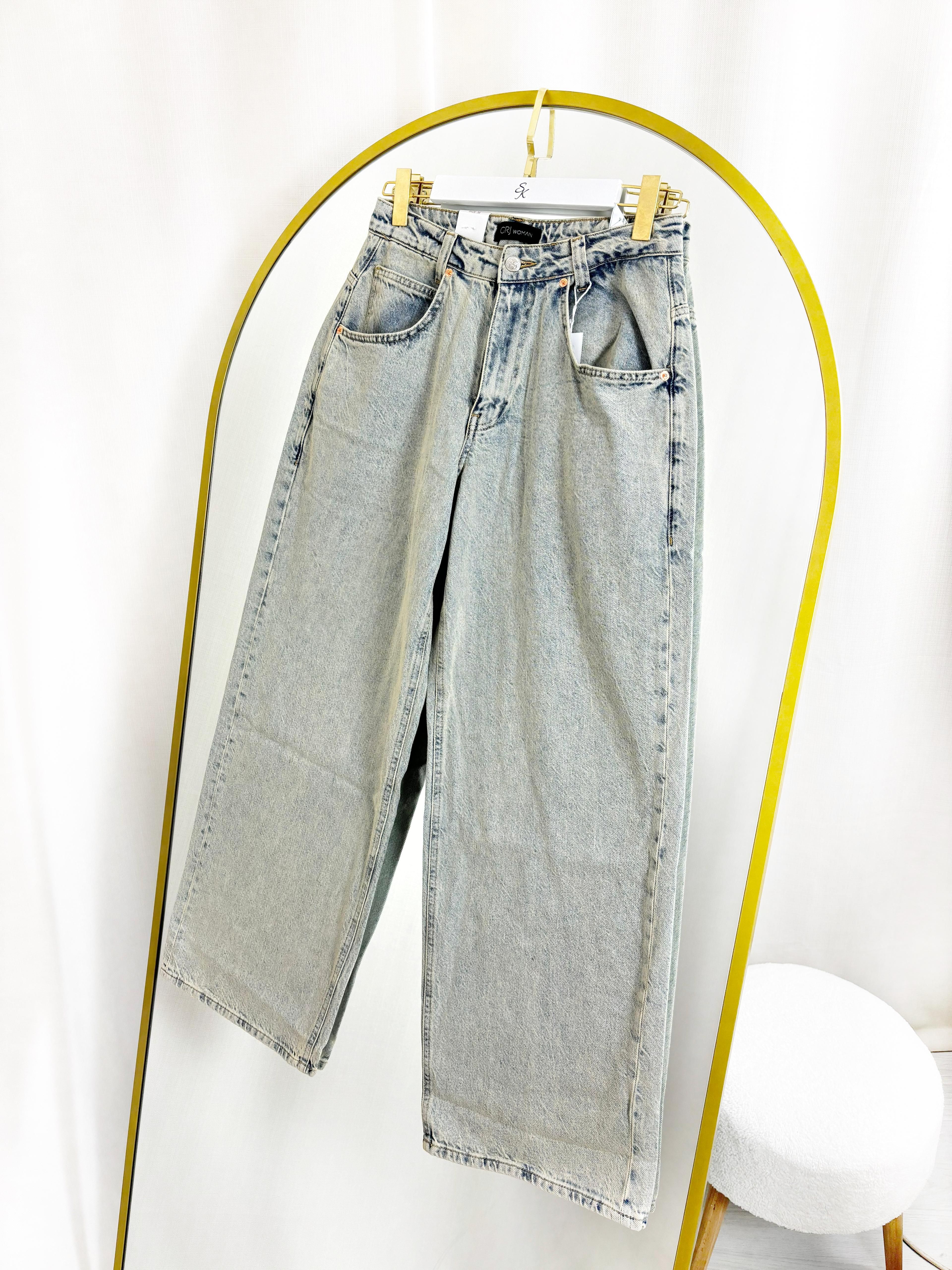 Kar Yıkama Eskitme Wide Leg Jean