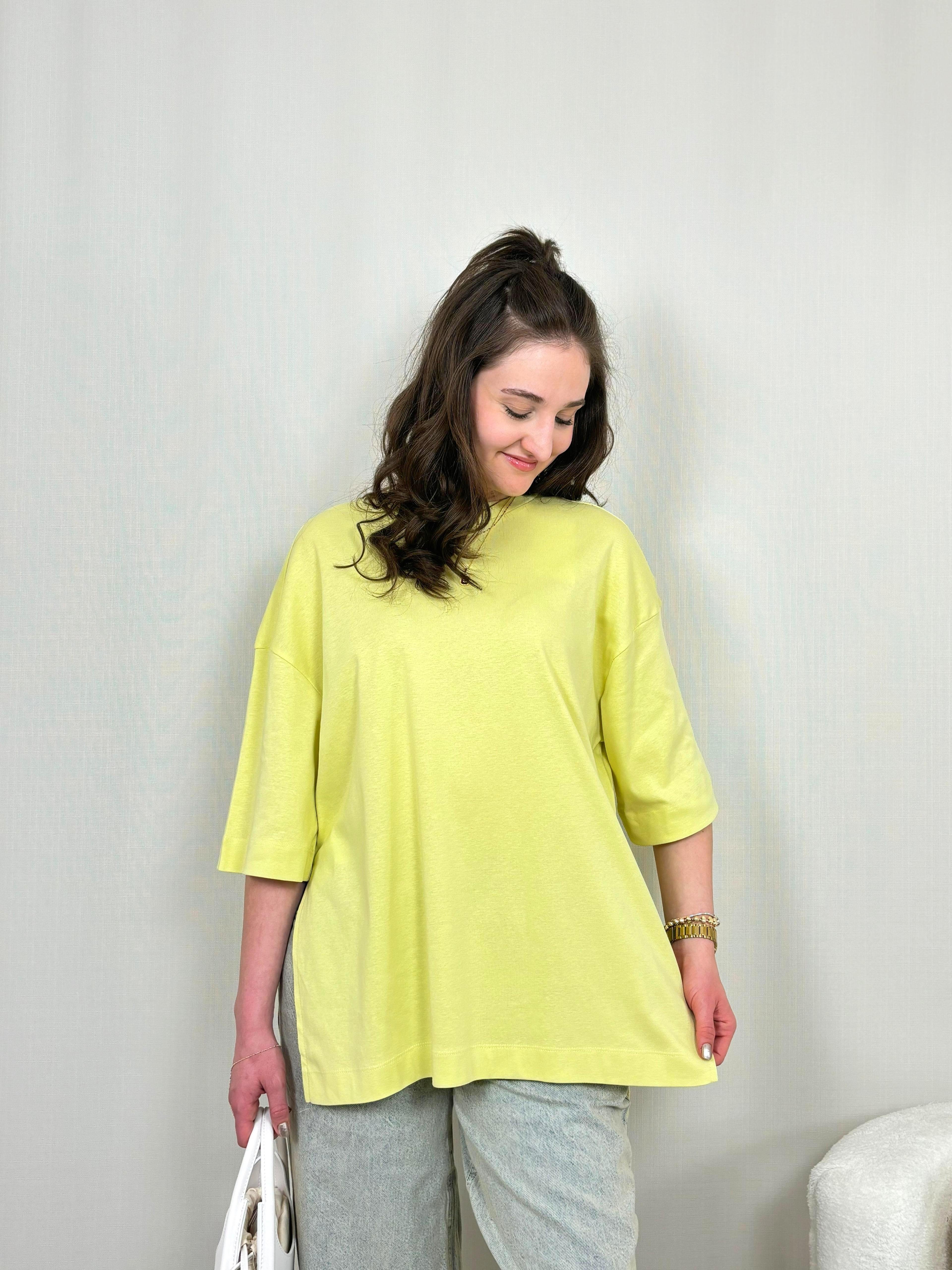 Arkası Uzun Basic Oversize  Tshirt - Sarı