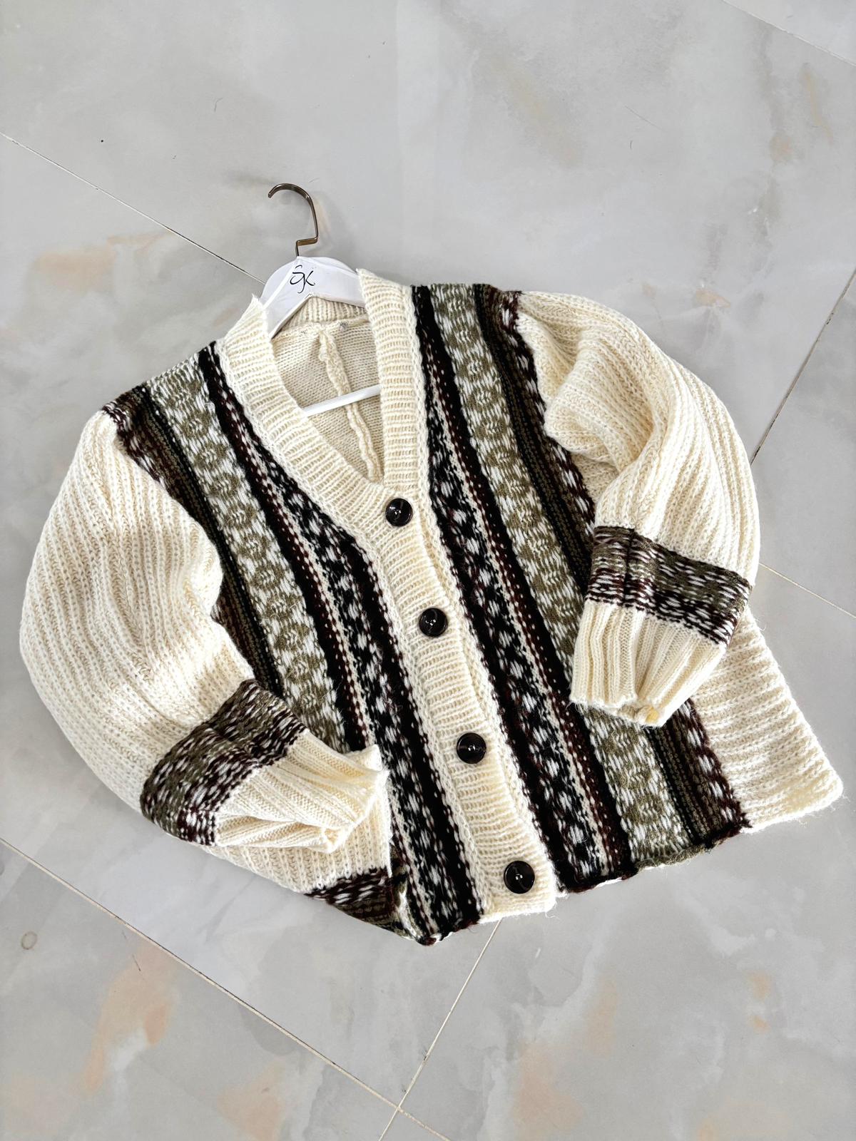 Etnik Desenli Triko Hırka