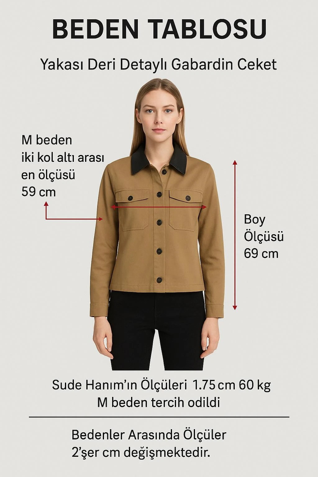 Yakası Deri Detaylı Gabardin Ceket