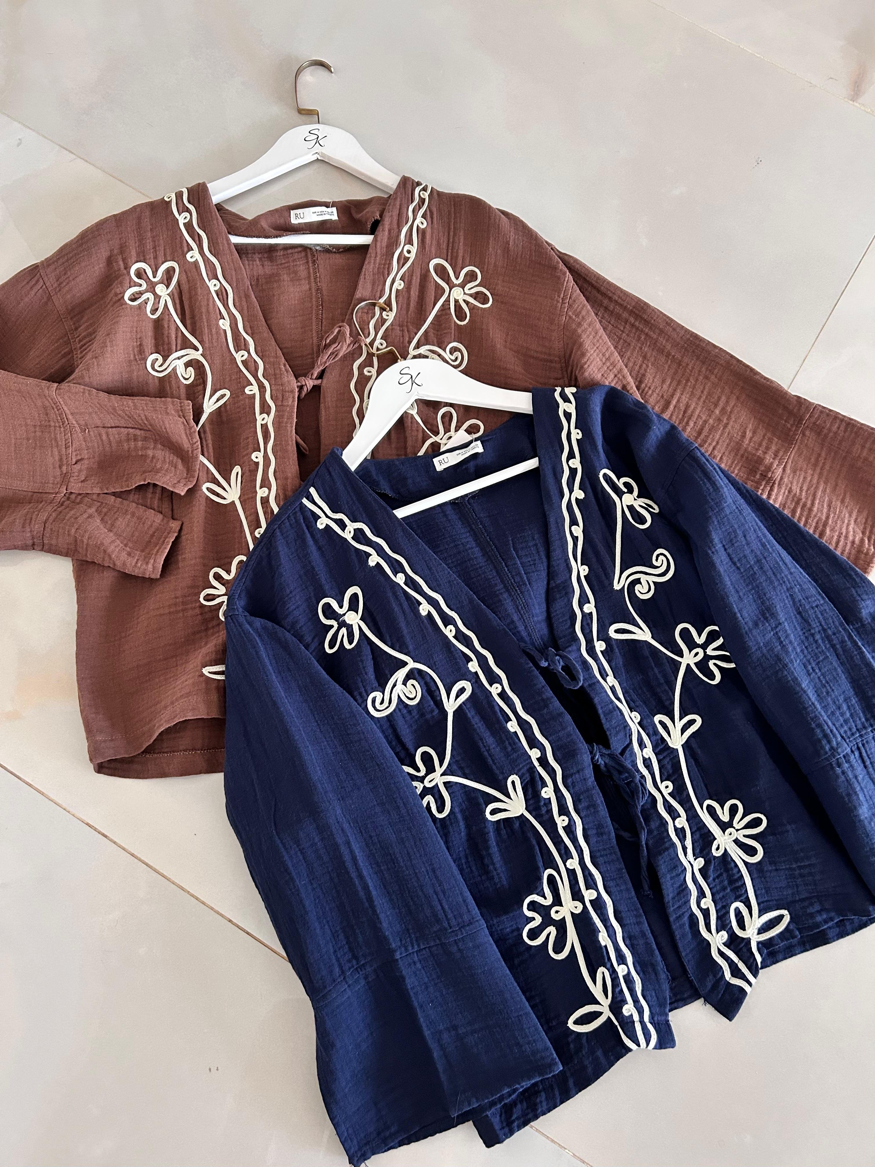 İşleme Detaylı Müslin Kimono