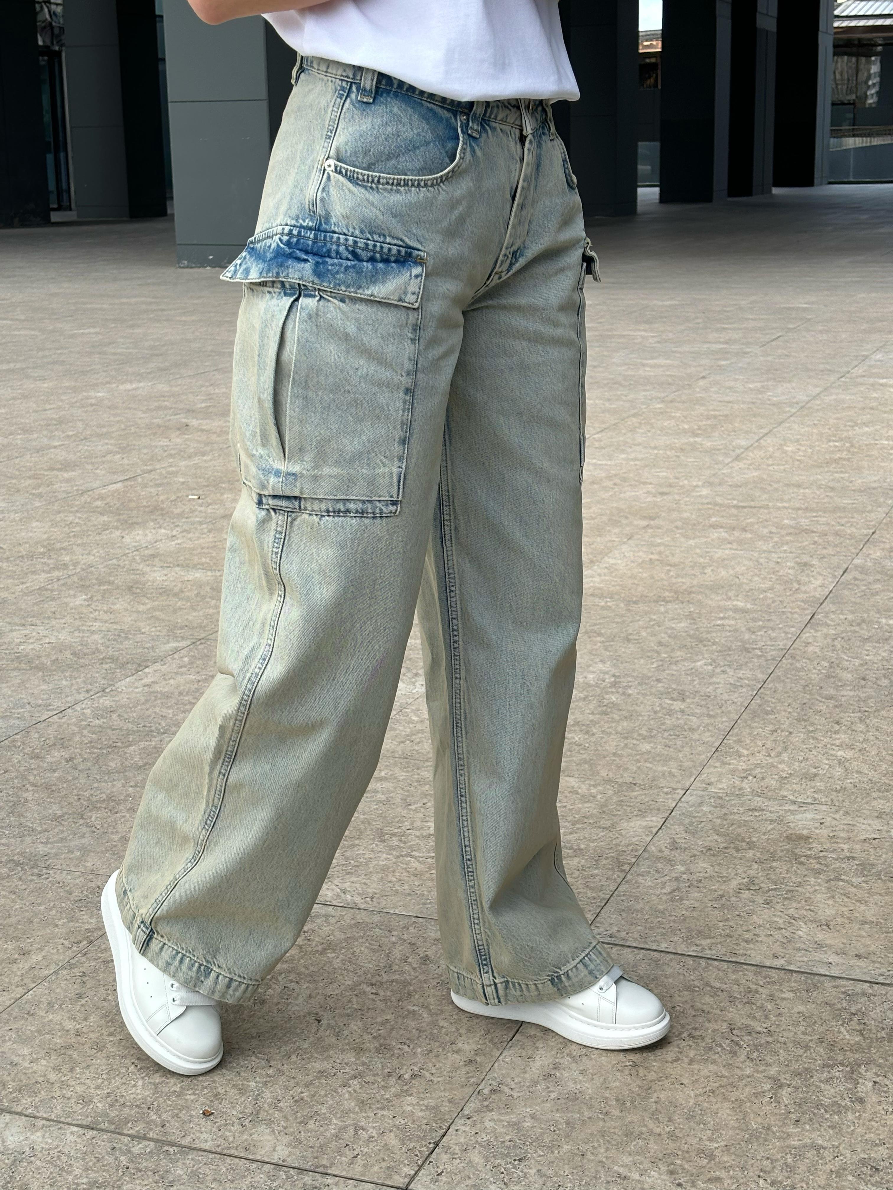 Eskitme Kargo Cepli Wide Leg Jean