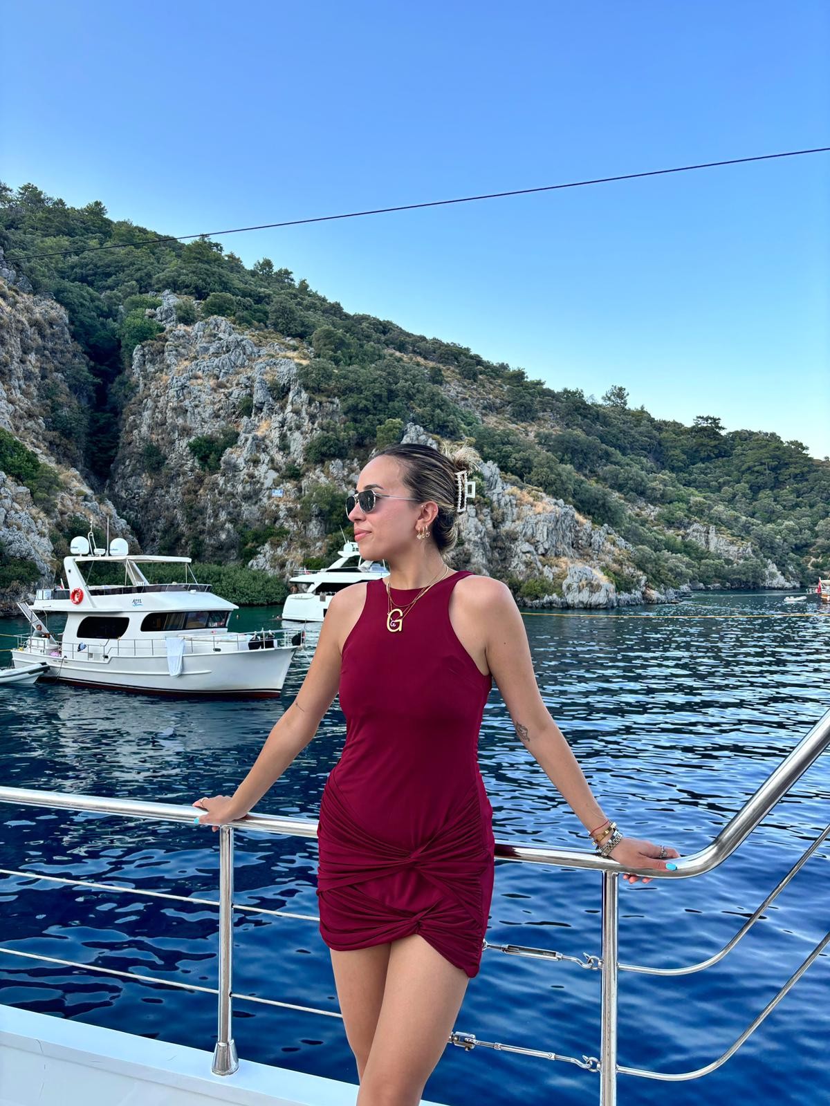 Vücudu Saran Düğüm Detaylı Mini Elbise - Bordo