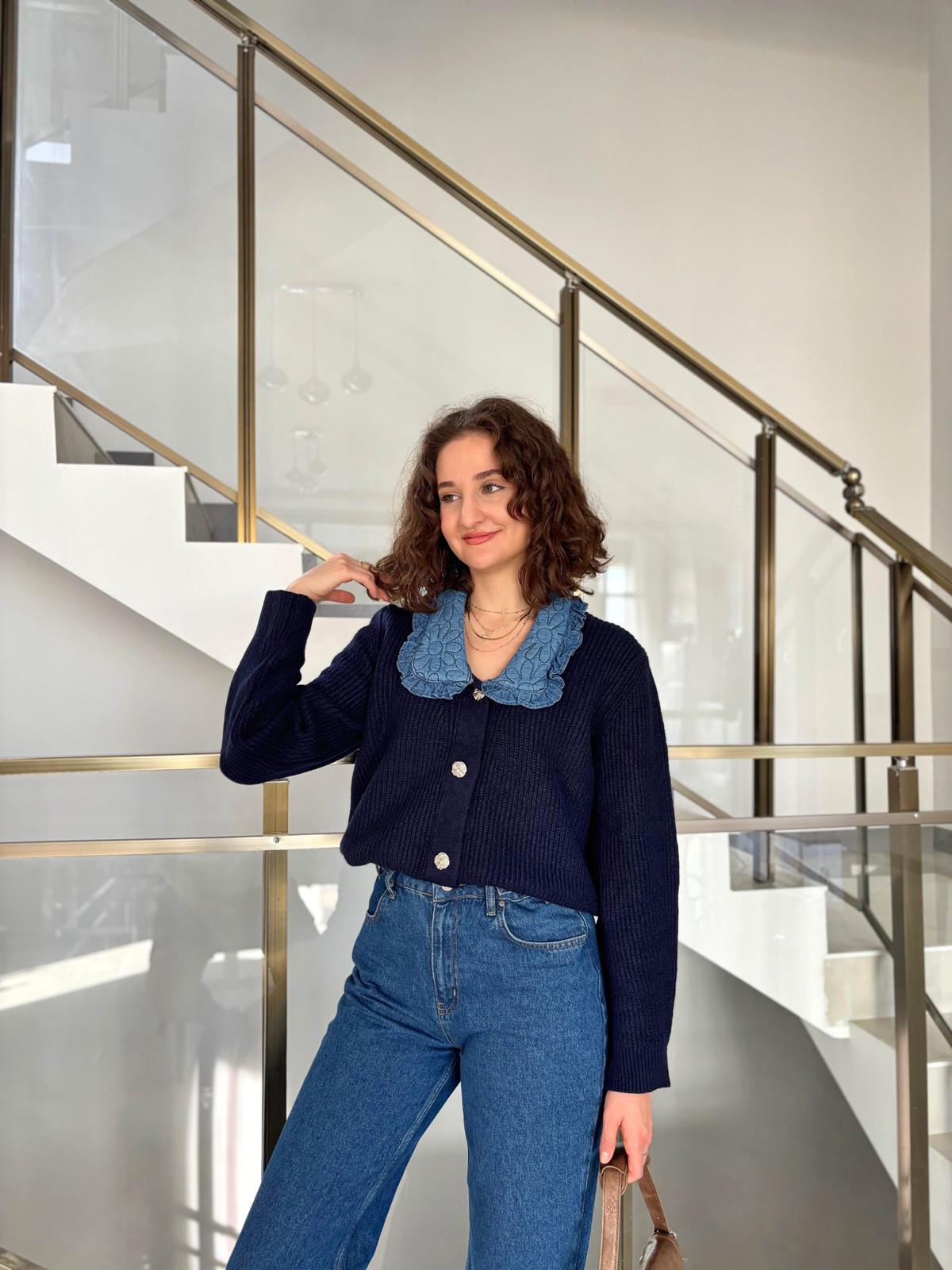 Bebe Yaka Fitilli Triko Hırka - Lacivert