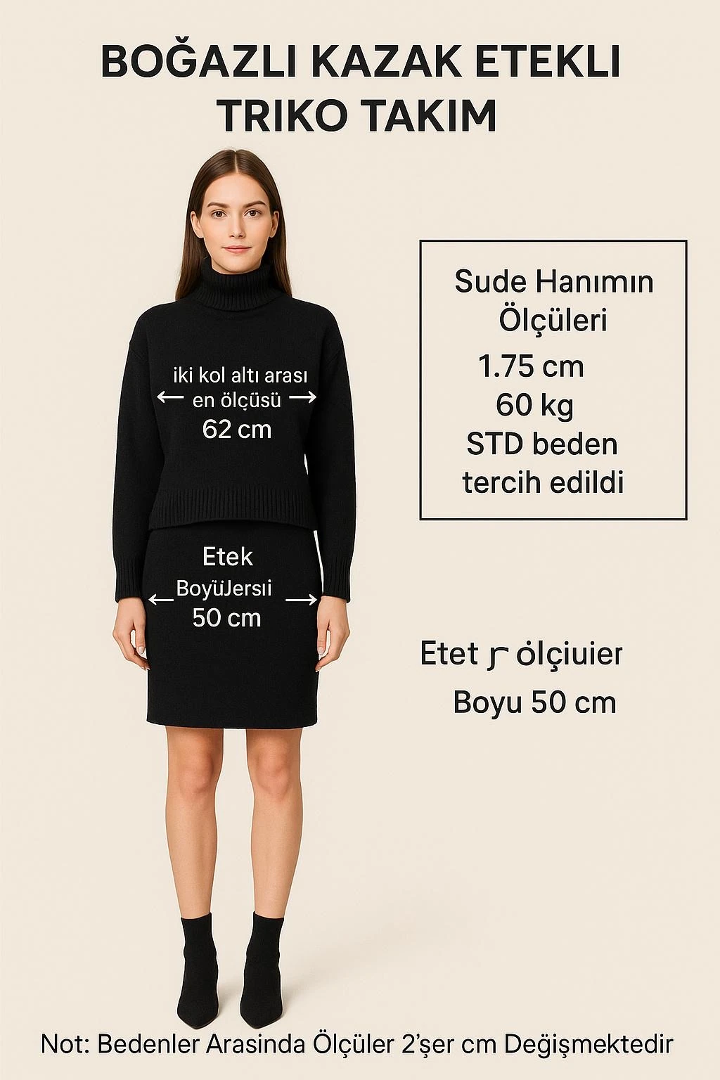 Boğazlı Kazak Etekli Triko Takım