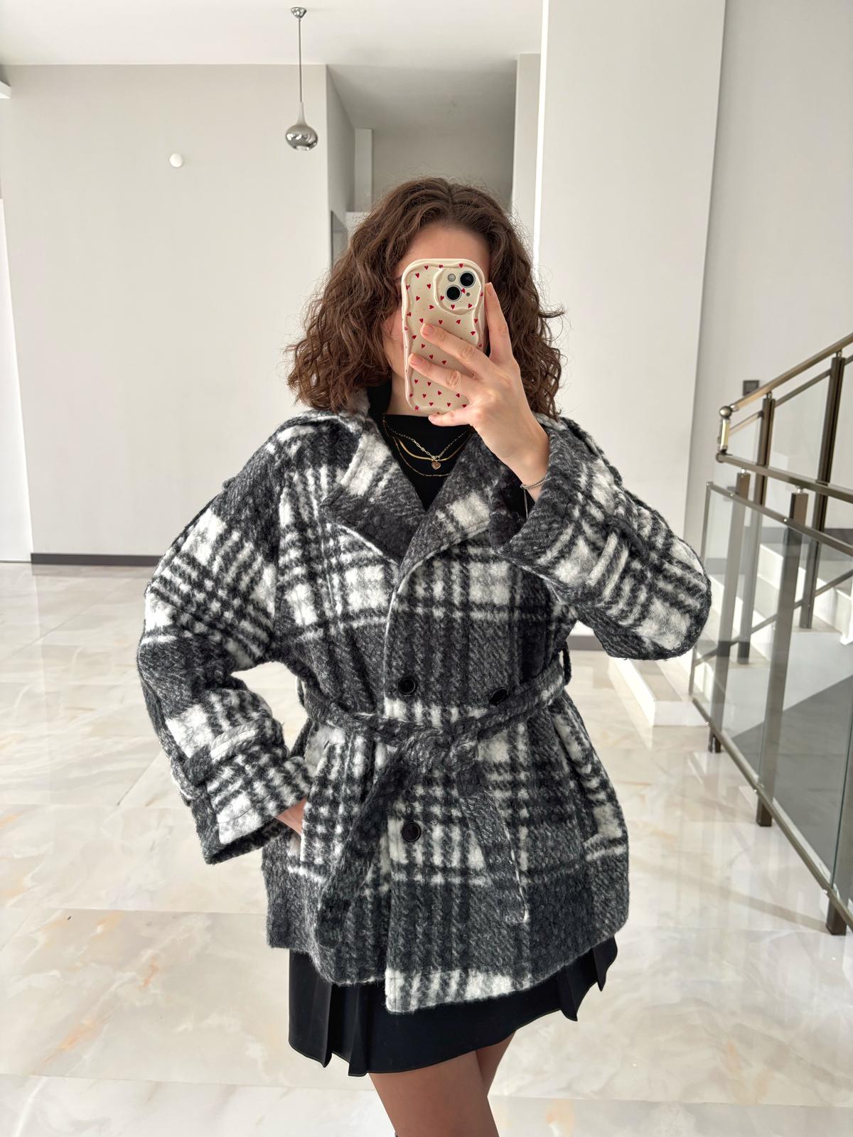 Ekose Desenli Kruvaze Kaban