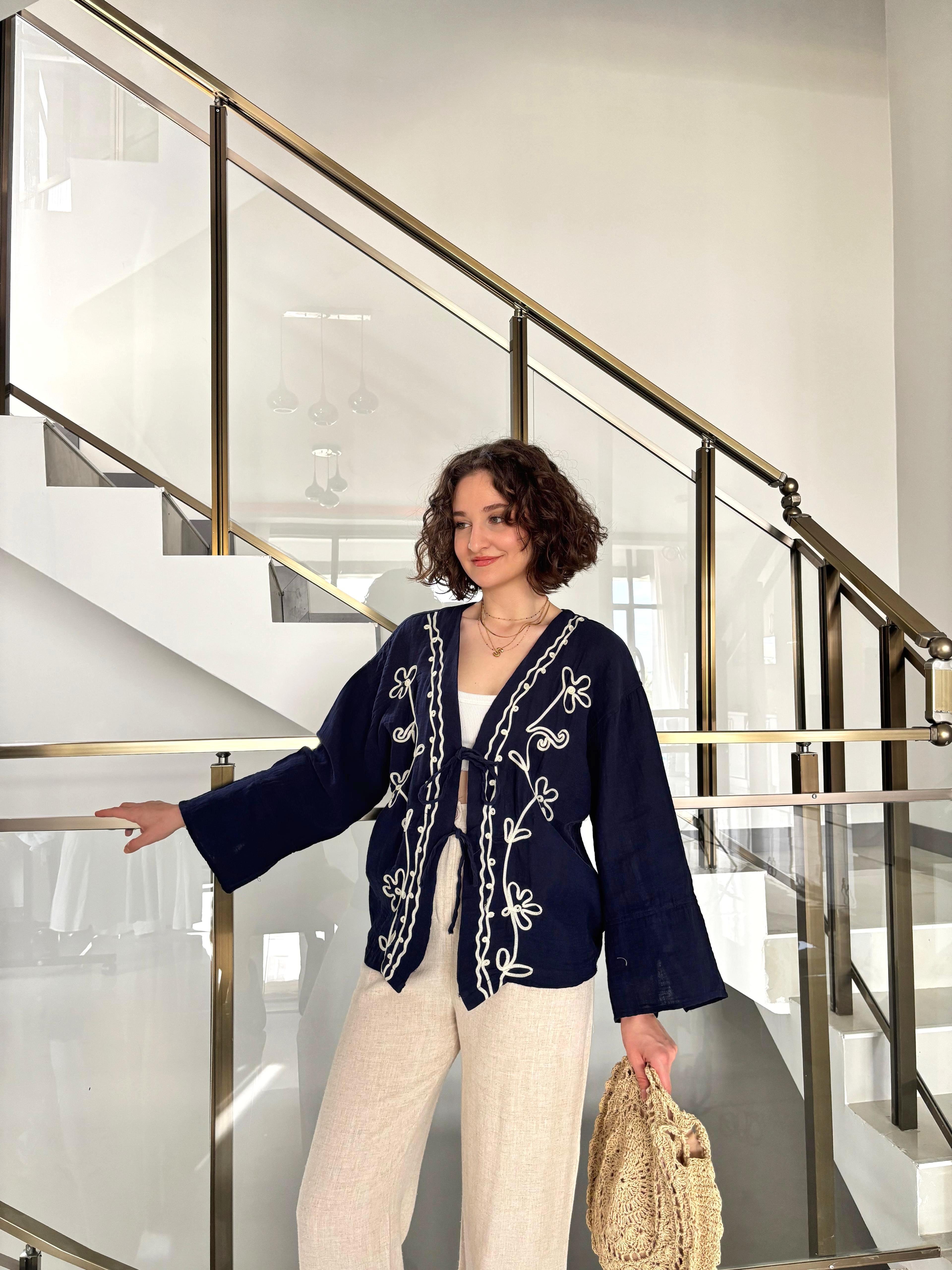İşleme Detaylı Müslin Kimono