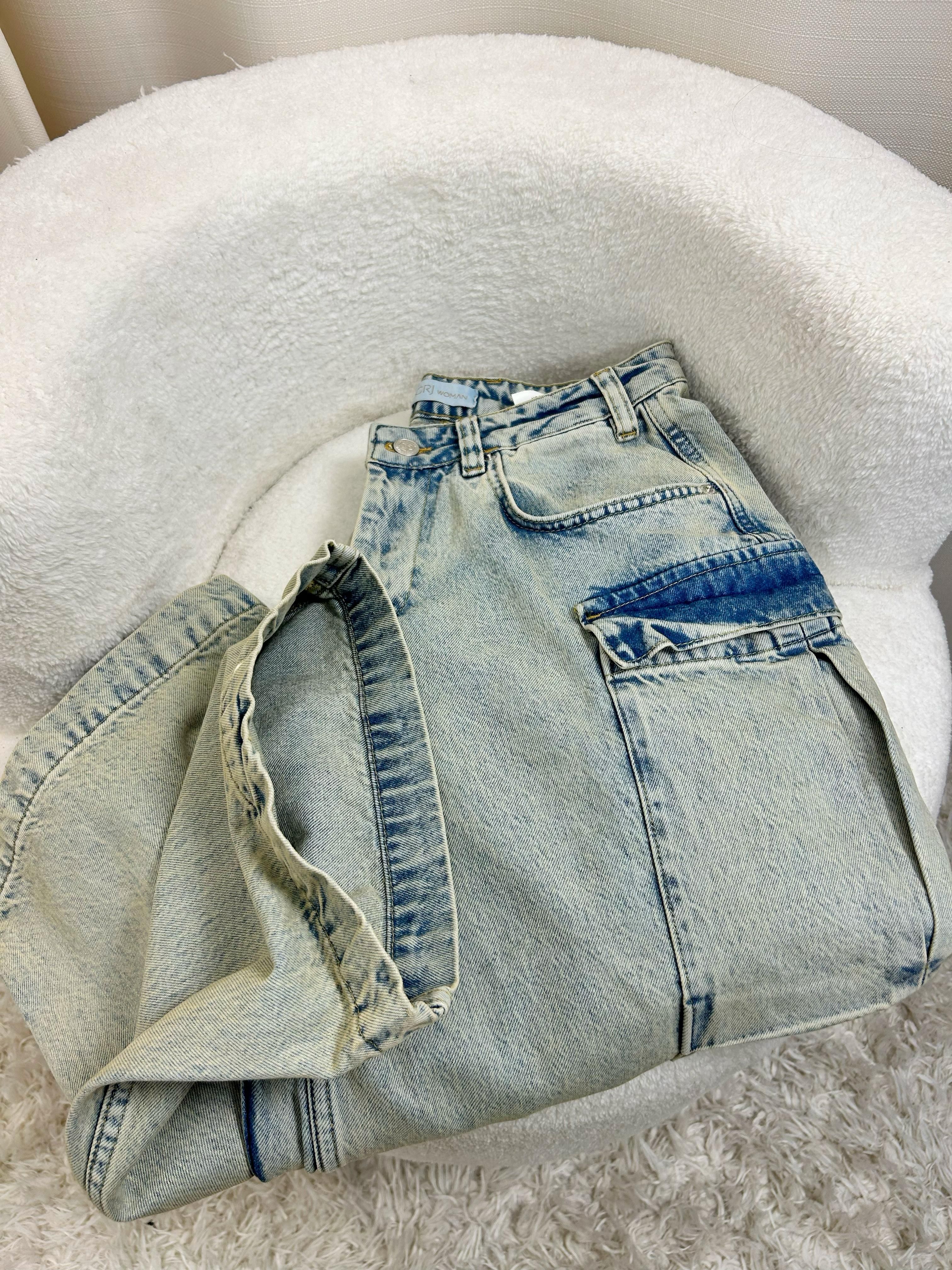 Eskitme Kargo Cepli Wide Leg Jean