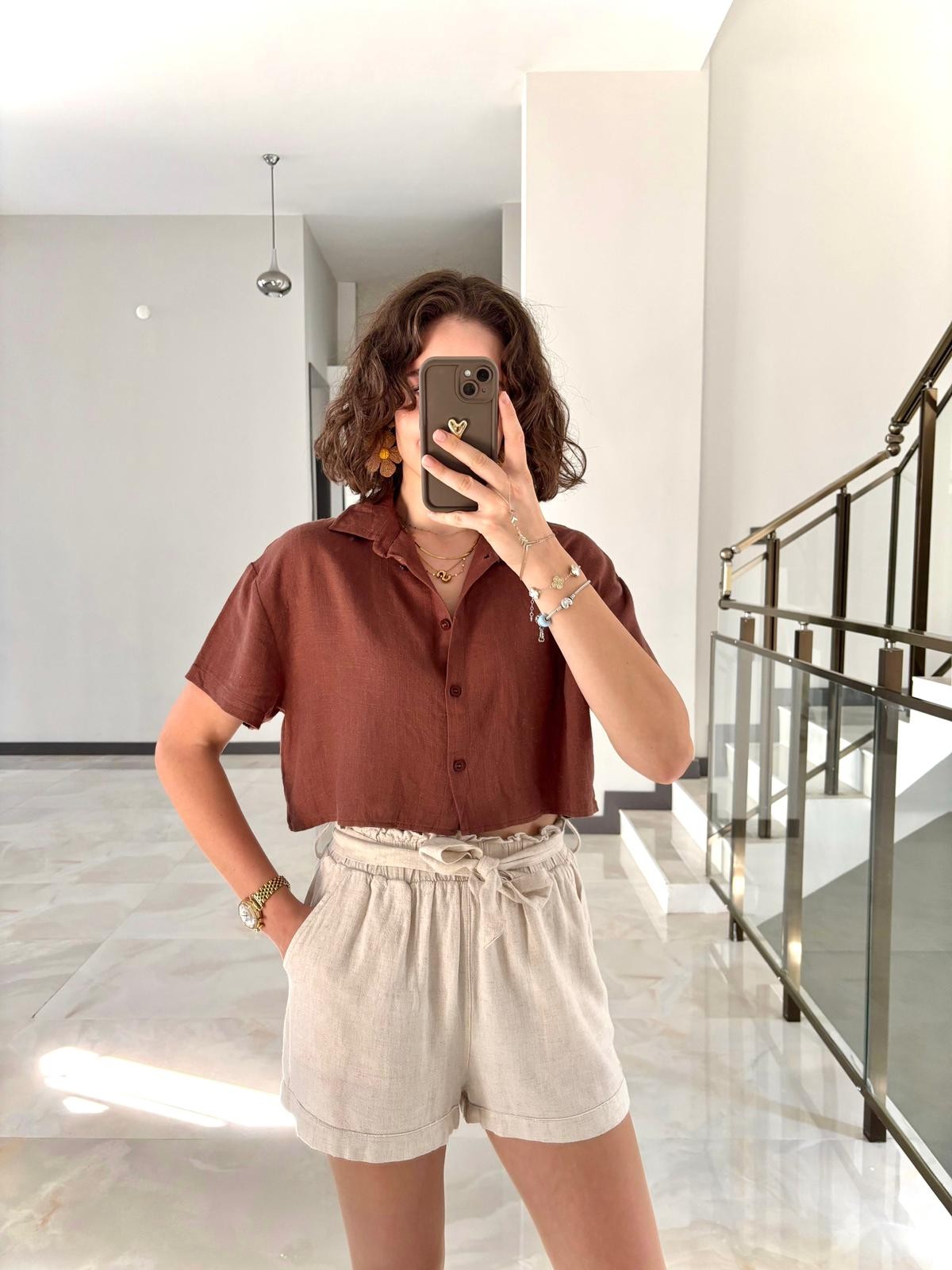 Crop Keten Gömlek