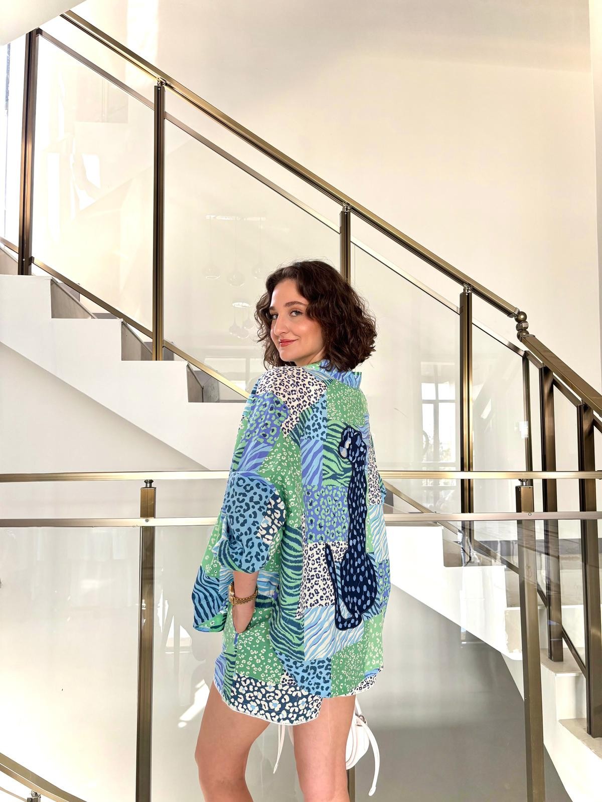Renkli Desenli Kimono Şort Takım