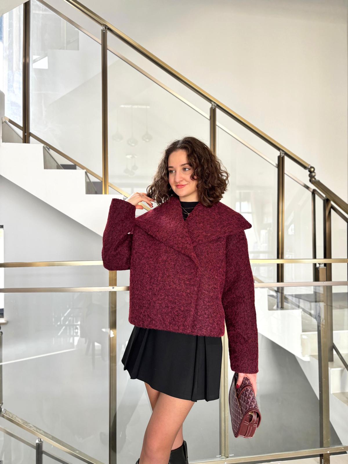 Geniş Şal Yaka Dokulu Kısa Kaban