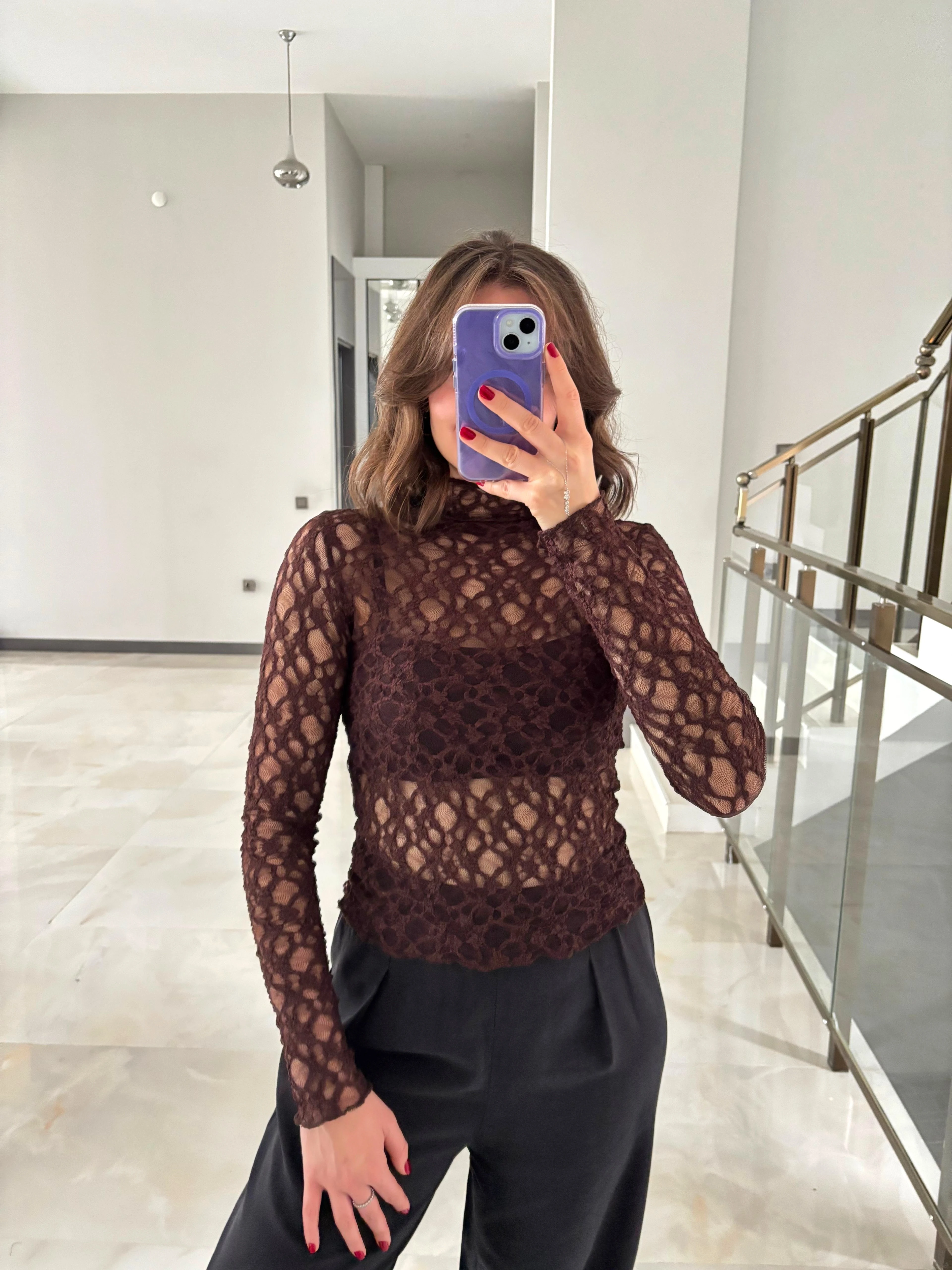 Balıkçı Yaka Dantel Bluz 