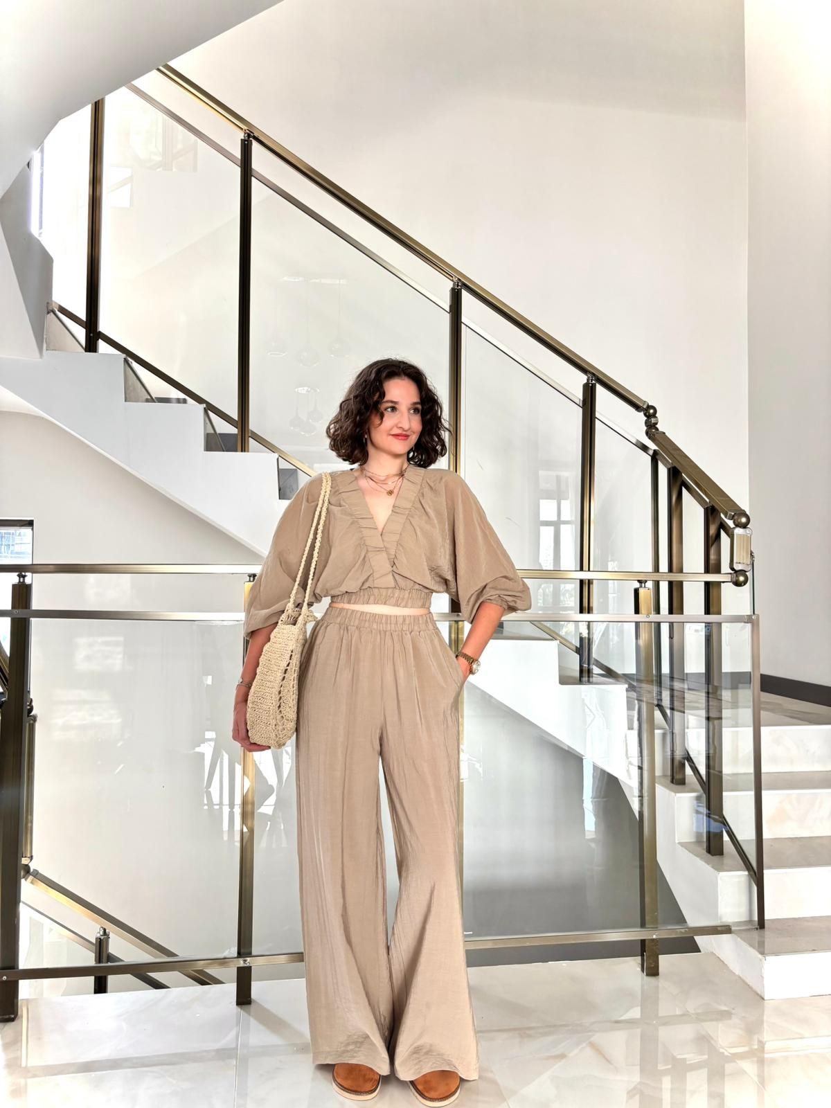 Premium V Yaka Crop Pantolon Takım(Astarlıdır)