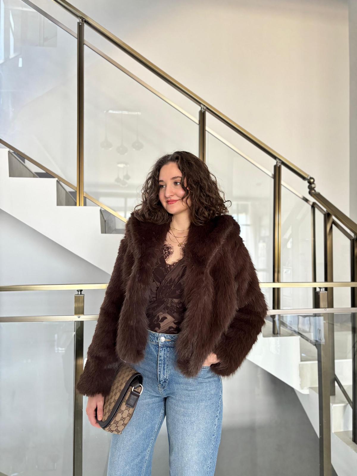 Şal Yaka Tina Kürk (Dar kalıptır mutlaka bir beden büyük sipariş veriniz ! ) - Kahverengi